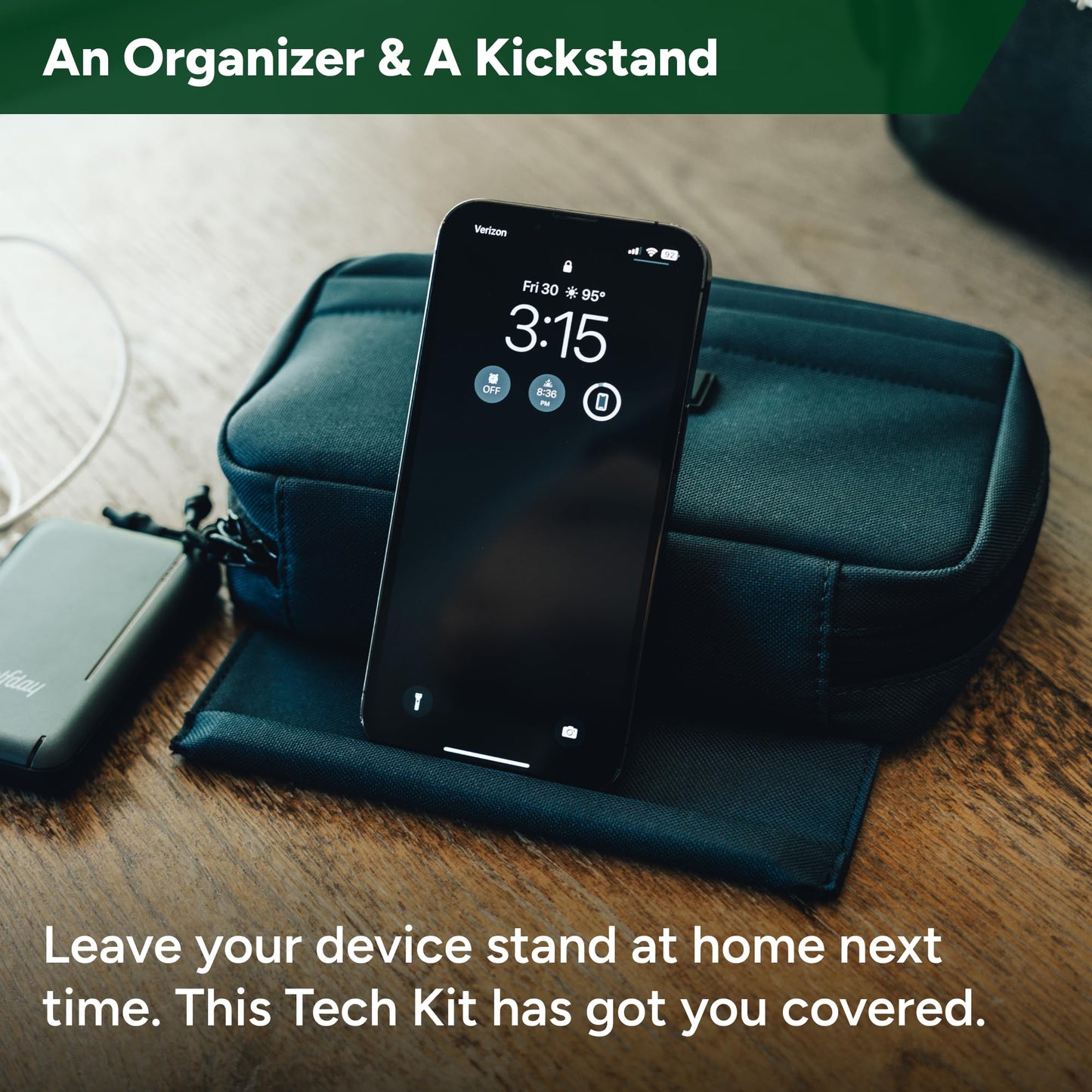 Halfday Sidekick Tech Organizer Kit | Flip-Out Kickstand for Phone/Tablet, Zip-Flat Pouch with Power Mesh & Elastic for Cable & Charger