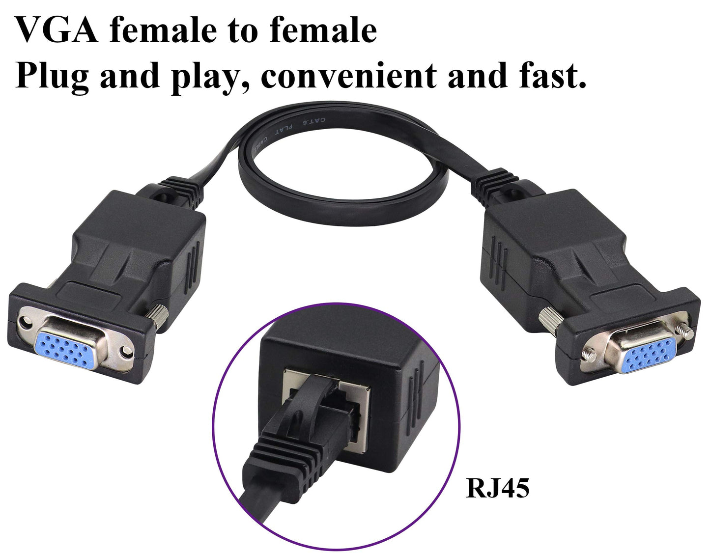AAOTOKK 2-Pack RJ45 to VGA Adapter, 15-Pin VGA Female to RJ45 Female Port Cat5 Cat6 Cat7 Ethernet Support 720P, 1080I, 1080P Analog High-Definition