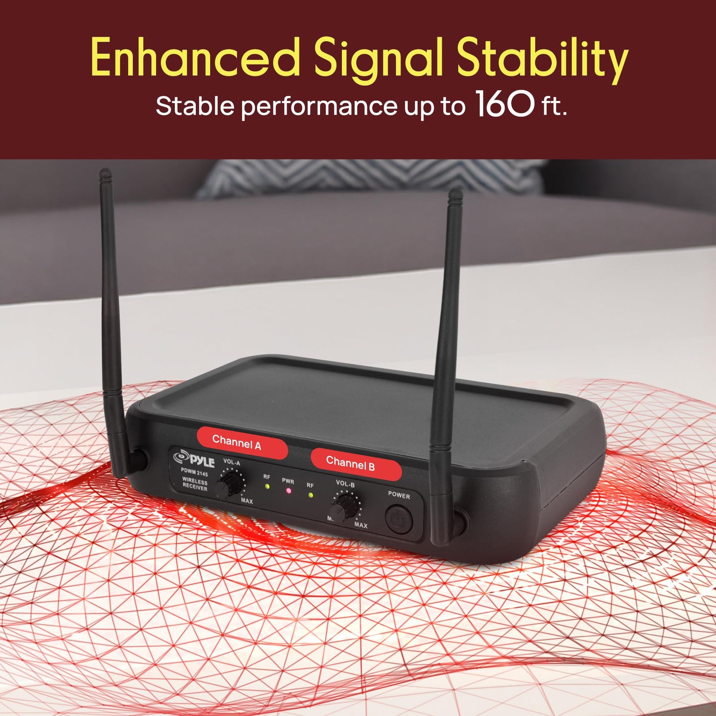 Pyle Dual Channel Wireless Microphone System - VHF Fixed Dual Frequency Wireless Mic Receiver Set with 2 Lavalier, 2 Headset Mics, 2 Transmitter