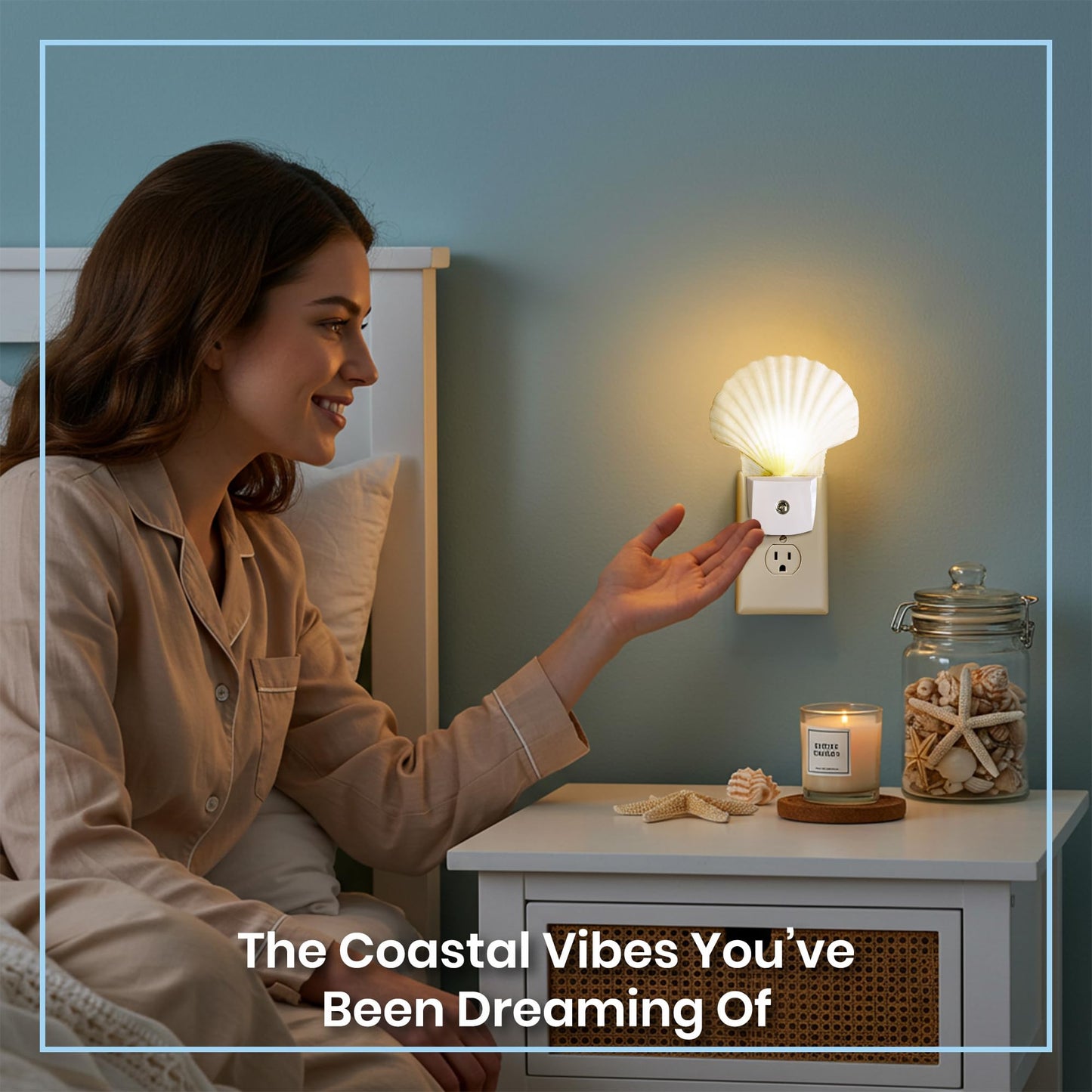 Nautical Crush Trading Seashell Night Light - Auto Beach Night Light with White Clam - Shell Light for Bathroom - Sea Shell Lamp - Seashell Lamp Plug
