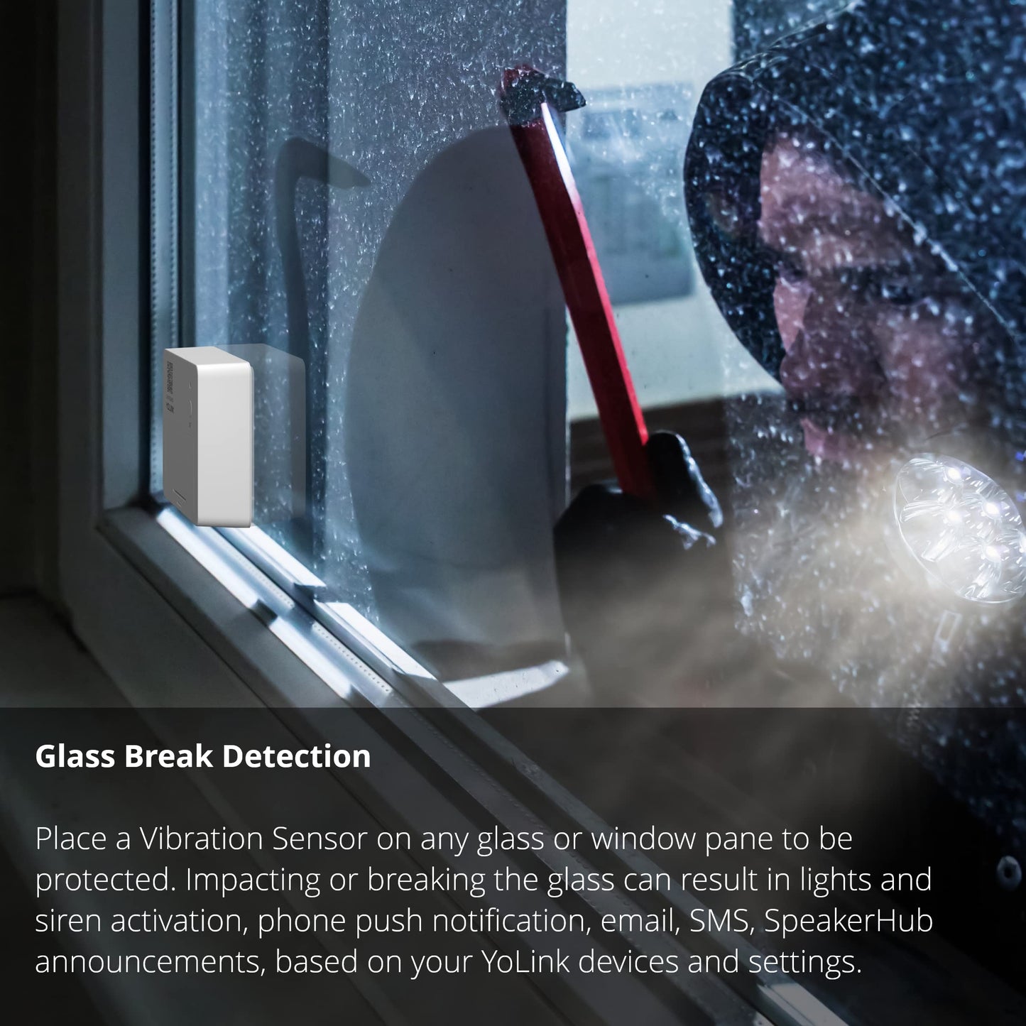 YoLink LoRa Smart Vibration Sensor; Smart Shock, Glass Break, Tamper, Movement Detector, Generator Running, Email/SMS/Push Alerts, 1/4 Mile Open Air