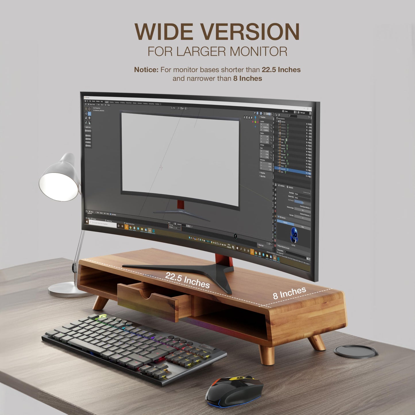 TINAMO Acacia Wood Monitor Stand with Drawer - Wooden Monitor Riser for Desk - Computer Monitor Stand for Desk - Multi-Purpose Desktop Storage Stand