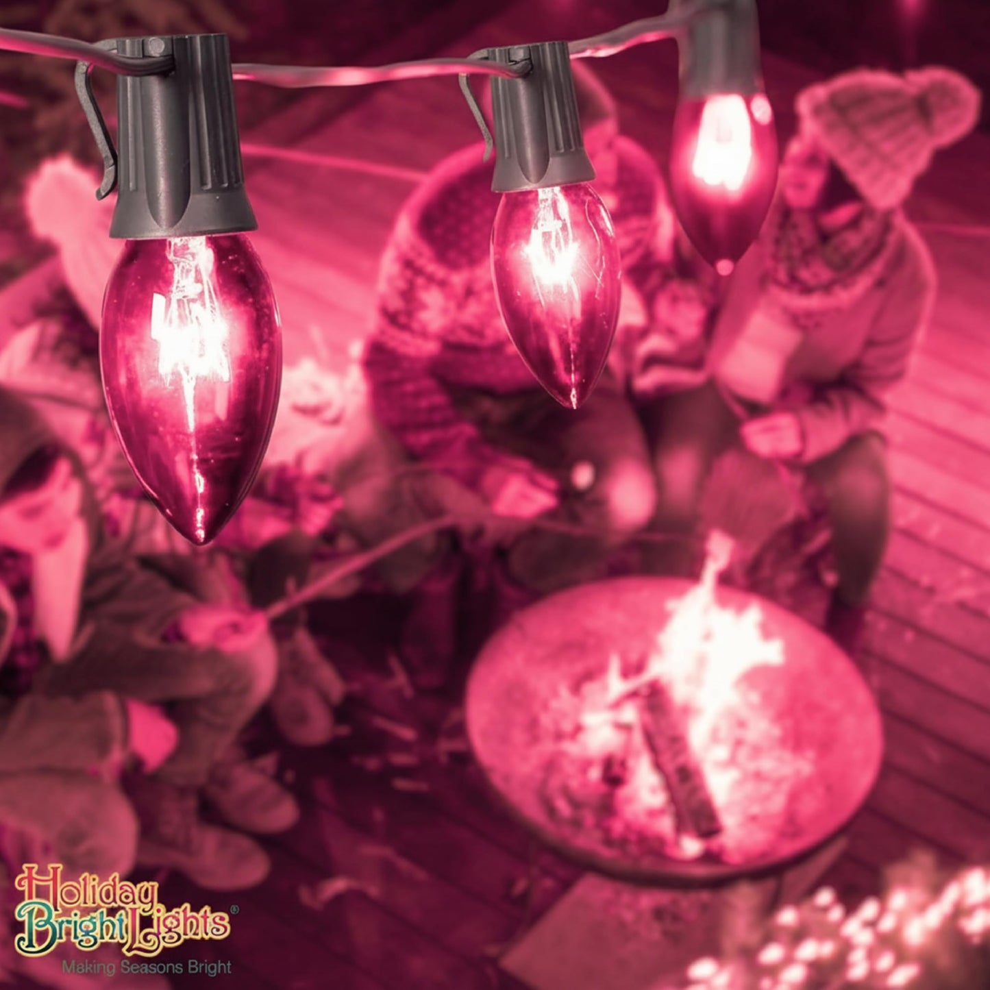Holiday Bright Lights C9 Pink Transparent Filament LED Replacement Roofline with E17 Base String Light Bulbs Set of 25