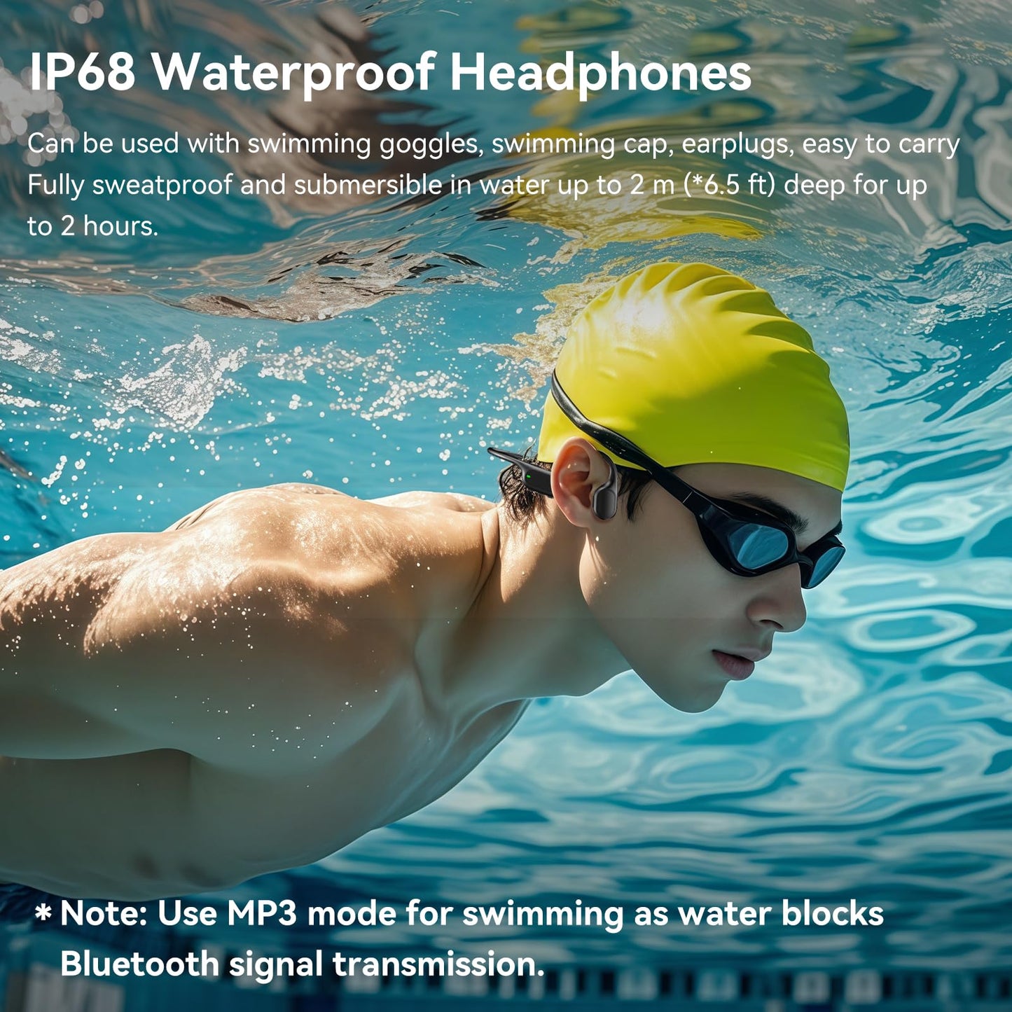 Hostena Swimming Headphones IP68 Waterproof, Open Ear Bone Conduction Underwater Headphones Bluetooth 5.4& MP3 with 32GB Memory Card…