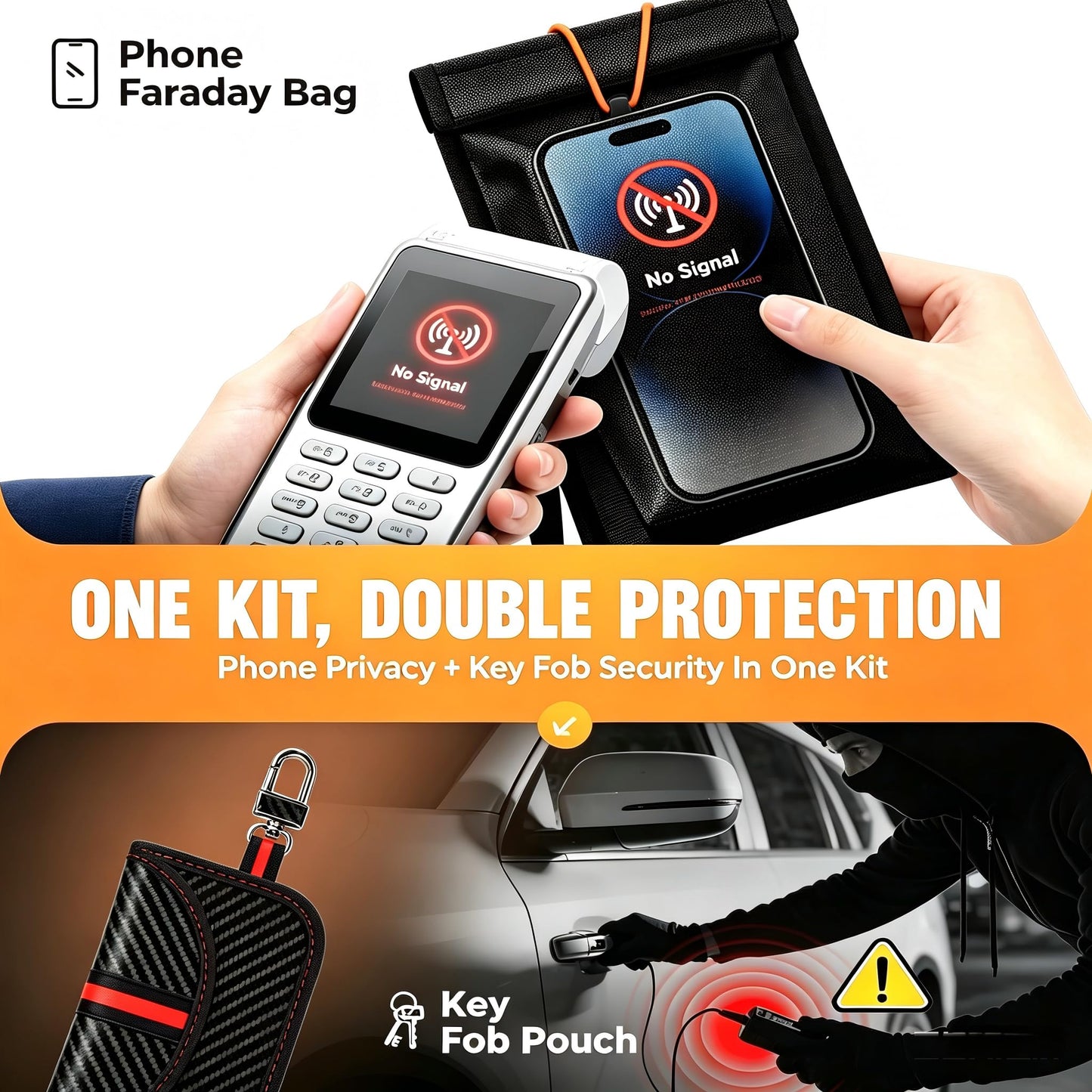 SIRUOO Go Dark Faraday Pouch for Key Fob and Phones, 2 Pack, Signal Blocking Faraday Bags, RFID Key Fob Protector for Anti-Tracking, Anti-Hacking,with