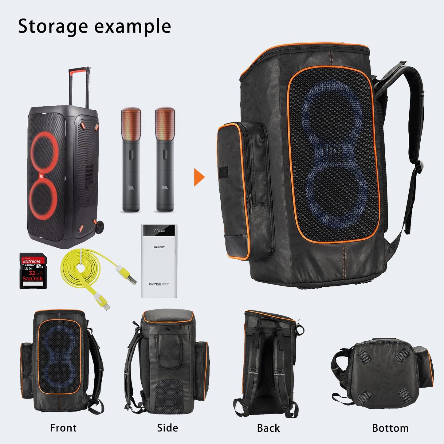 Jeachan Speaker Bag Rugged Speaker Bag Carry Case Compatible with JBL Party Box 120, Portable Speaker Carry Bag Backpack