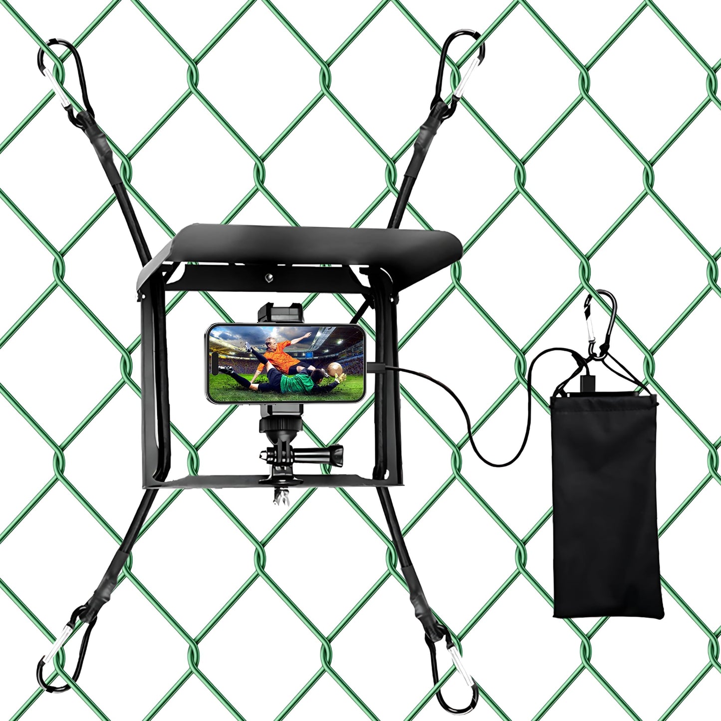 UBeesize Cell Phone Fence Mount with Foldable Shade, Game Changer Mounting Kit for iPhone, GoPro, Mevo Start, Tool-Free Streaming Kits with Carry Bag
