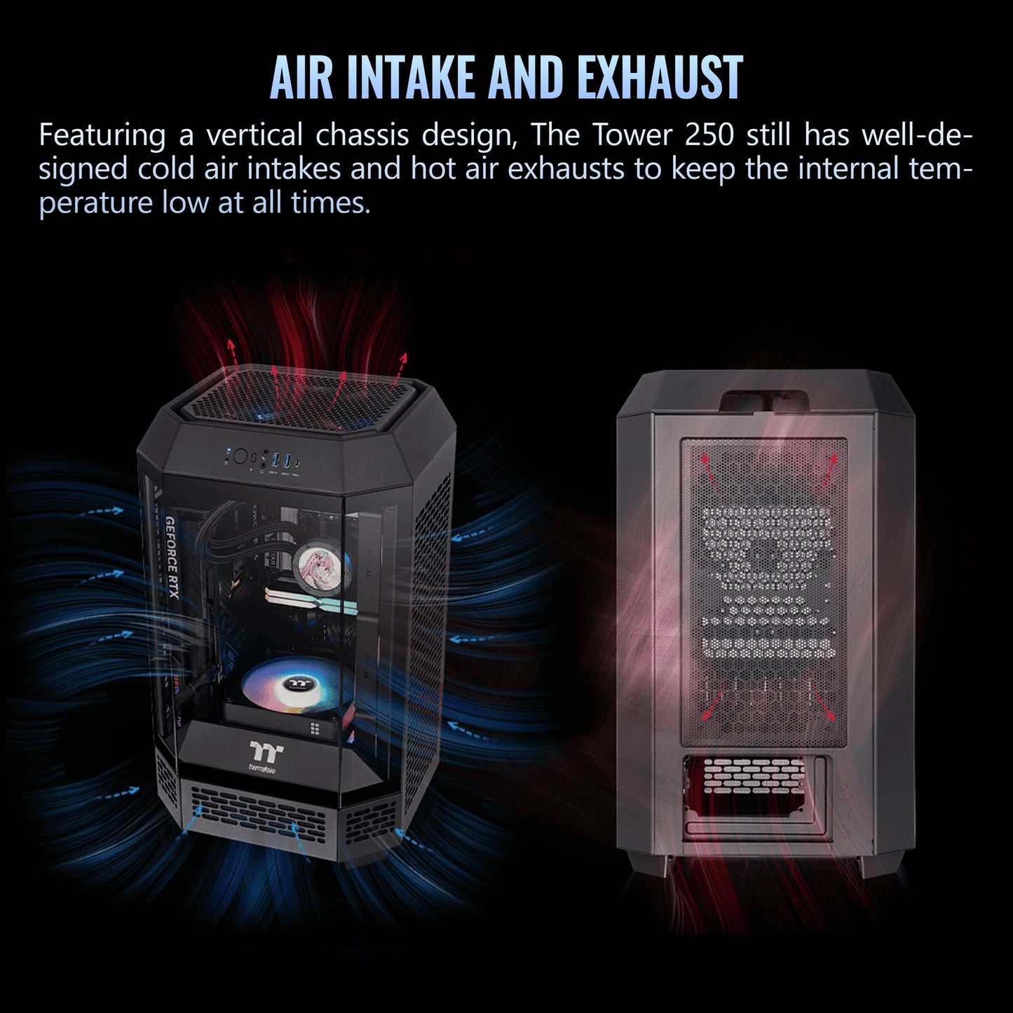 Thermaltake Tower 250 Black Mini-ITX Mini Tower; 2x120mm CT Fans Included; 360mm Radiator Support; 360mm GPU Clearance; Dual Chamber; CA-1Z9-00S1WN-00