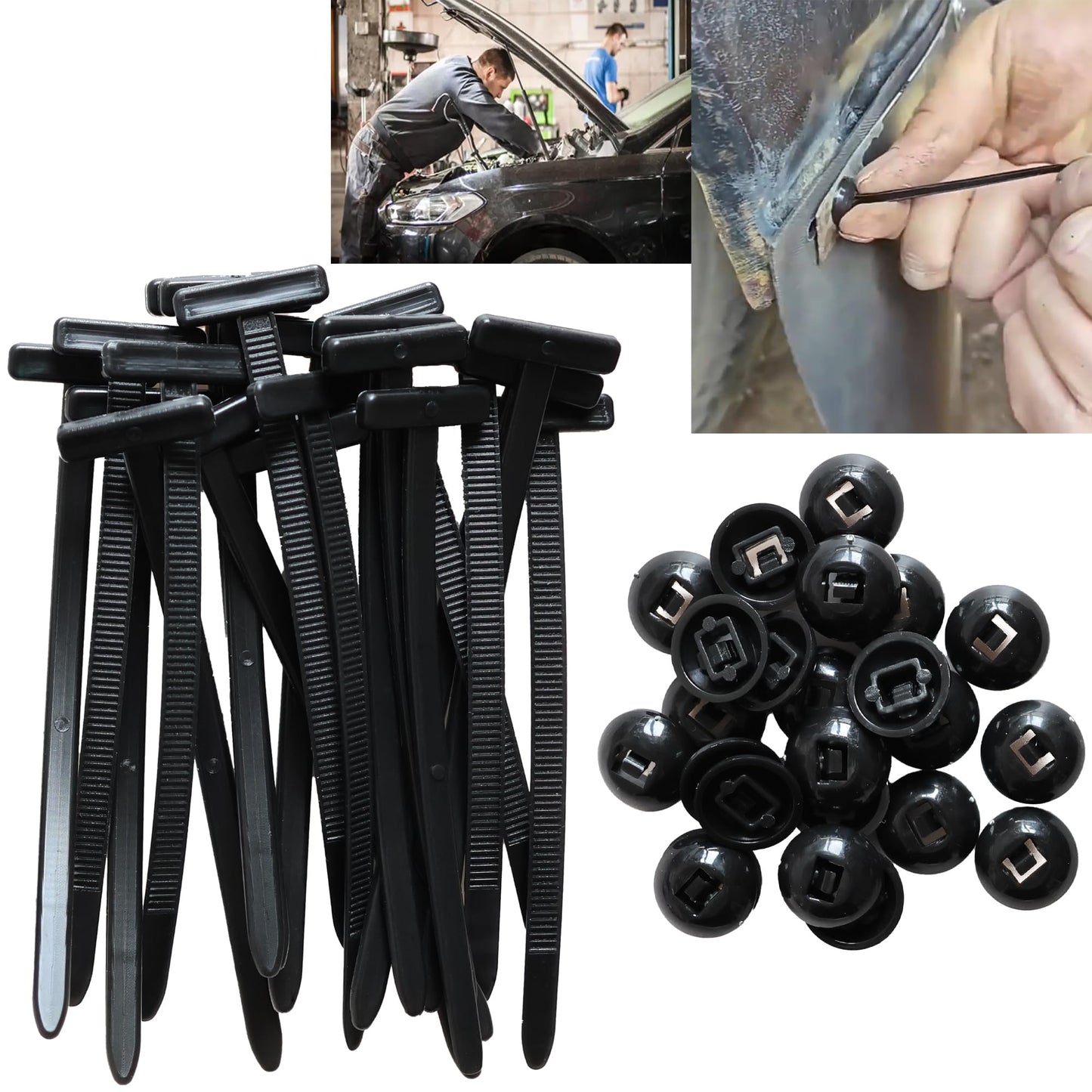 Heavy Duty Self-Locking Nylon Universal Cable Tie Buckle Kit, Push Mount Zip Ties for Car Repair - Secure Fenders Bumpers Engine Guards Underbody