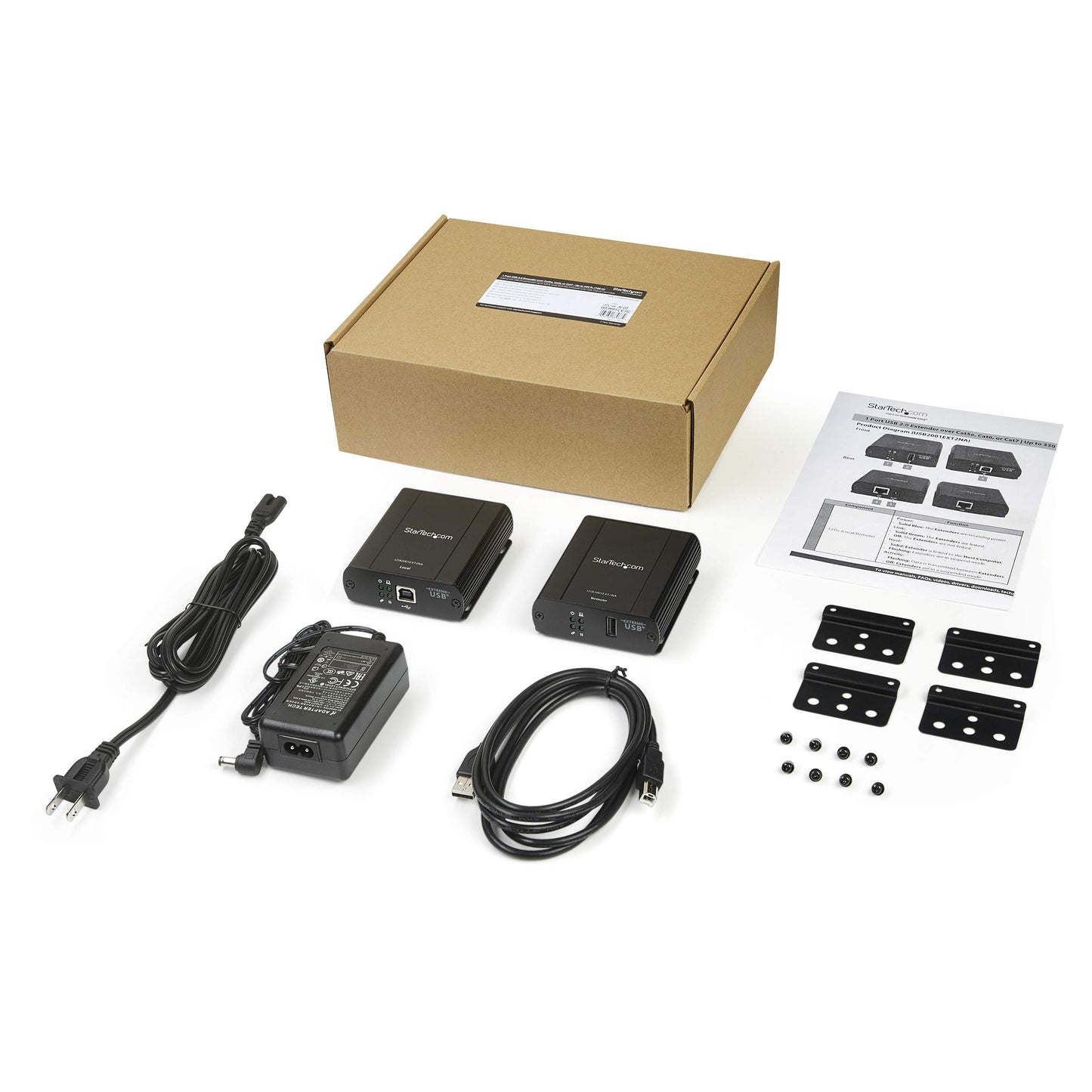 StarTech.com USB 2.0 Extender Over Cat5/Cat5e/Cat6 Ethernet Cable (RJ45) - 330ft/100m Industrial USB Extender Adapter Kit w/ESD Protection & Metal