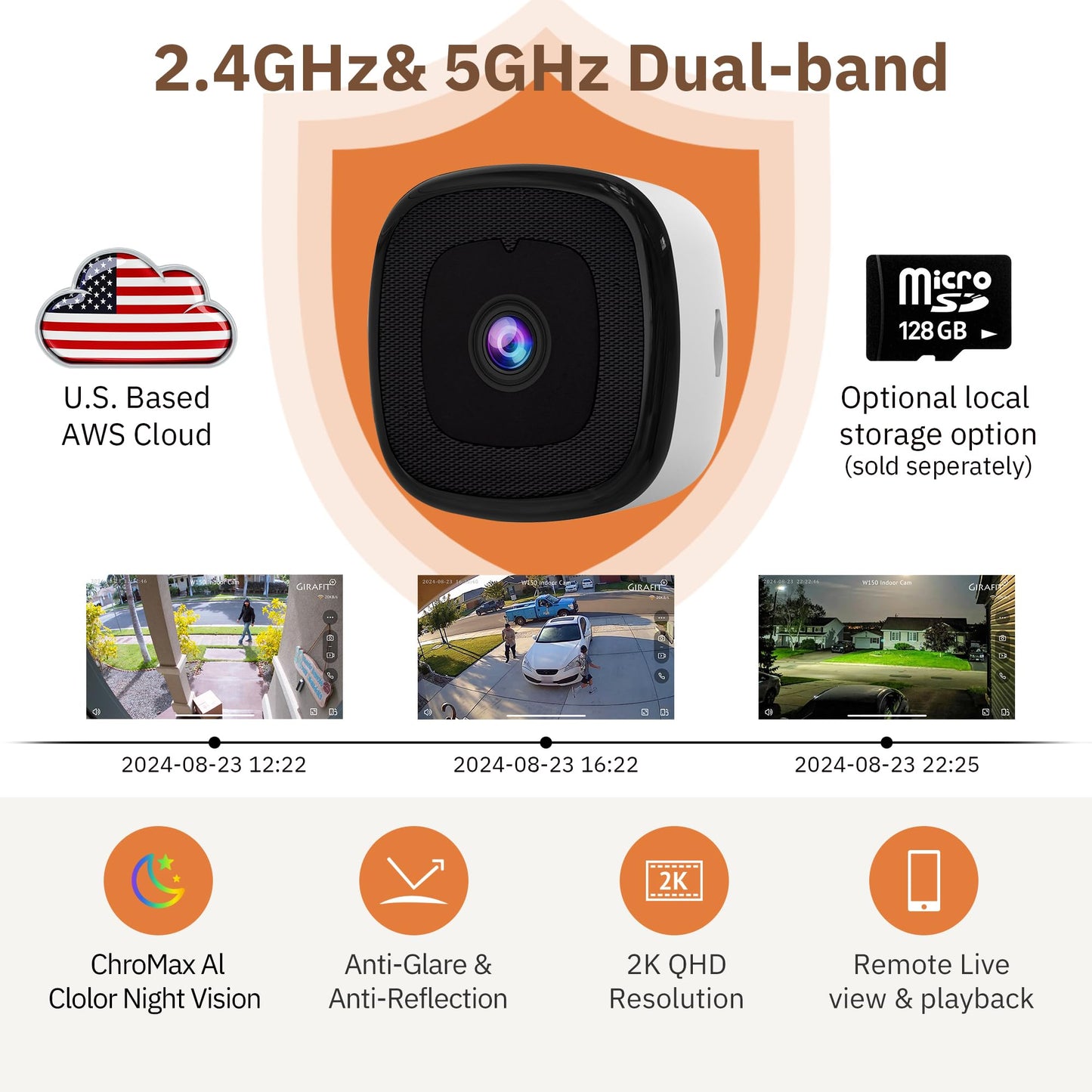 Girafit 3MP 2K Window Camera,2.4GHz & 5GHz WiFi Indoor Cameras for Home Security with ChroMax Al Color Night Vision,Person & Motion Detection,24/7