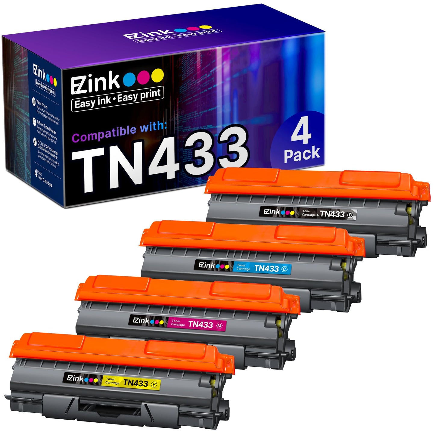 E-Z Ink TN433 Toner Cartridge Compatible for Brother TN-433 TN431, 4 Pack