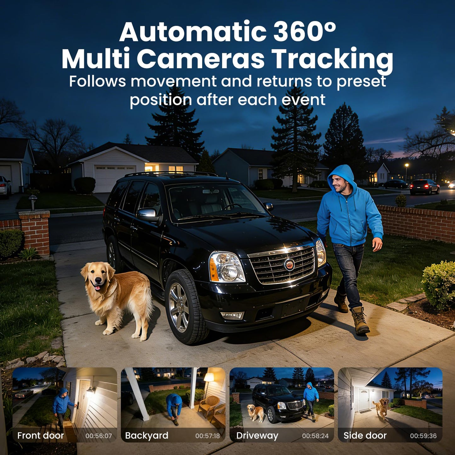 SOLIOM- 5MP Security Cameras Wireless Outdoor, No Subscription & Solar Powered,4-Cam Pack Cameras for Home Security with 360° Auto Motion Tracking, 3K
