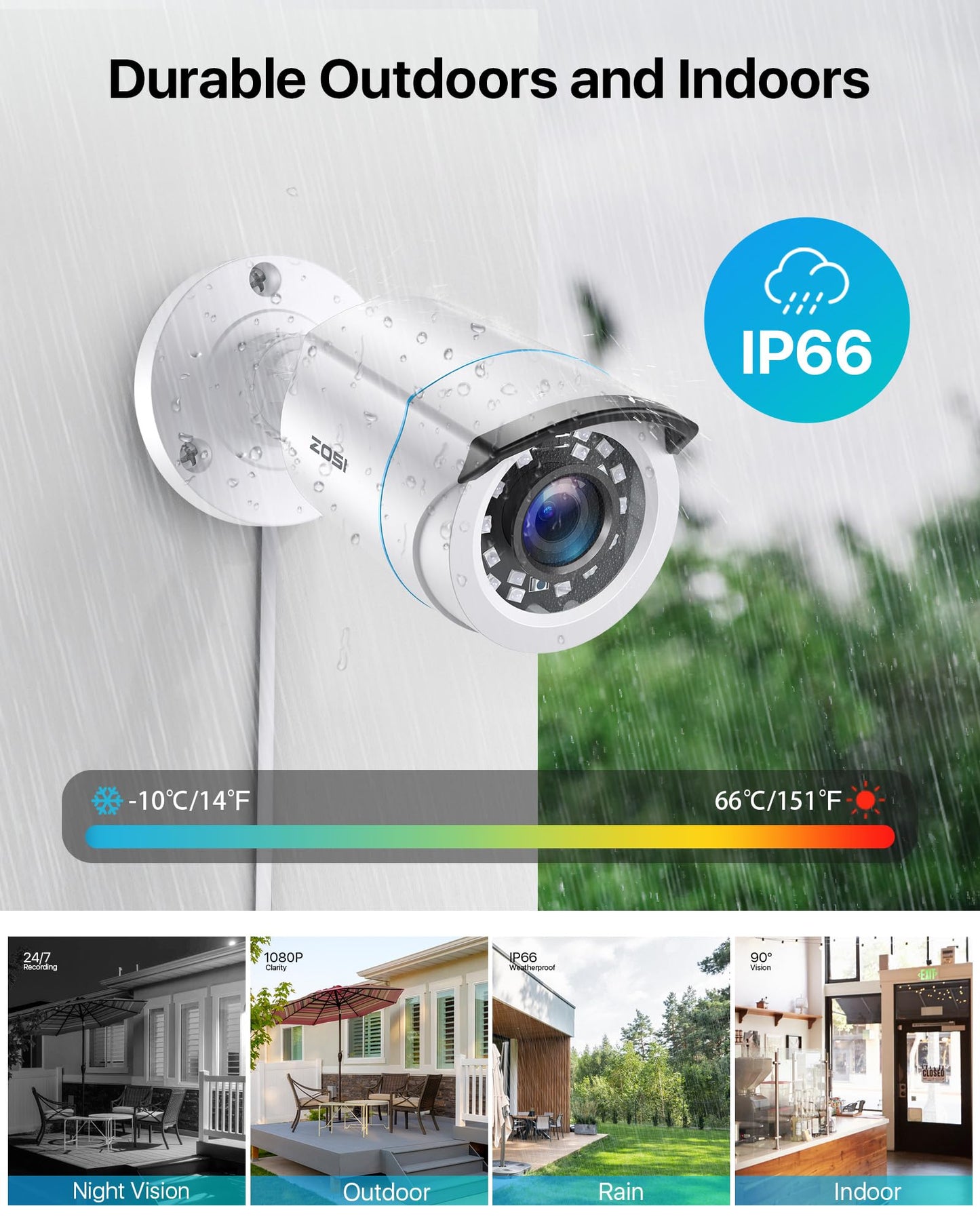 ZOSI 2MP 1080p HD Security Camera Outdoor Indoor 1920TVL (Hybrid 4-in-1 HD-CVI/TVI/AHD/960H Analog CVBS),24PCS LEDs,80ft Night Vision, 90°View Angle