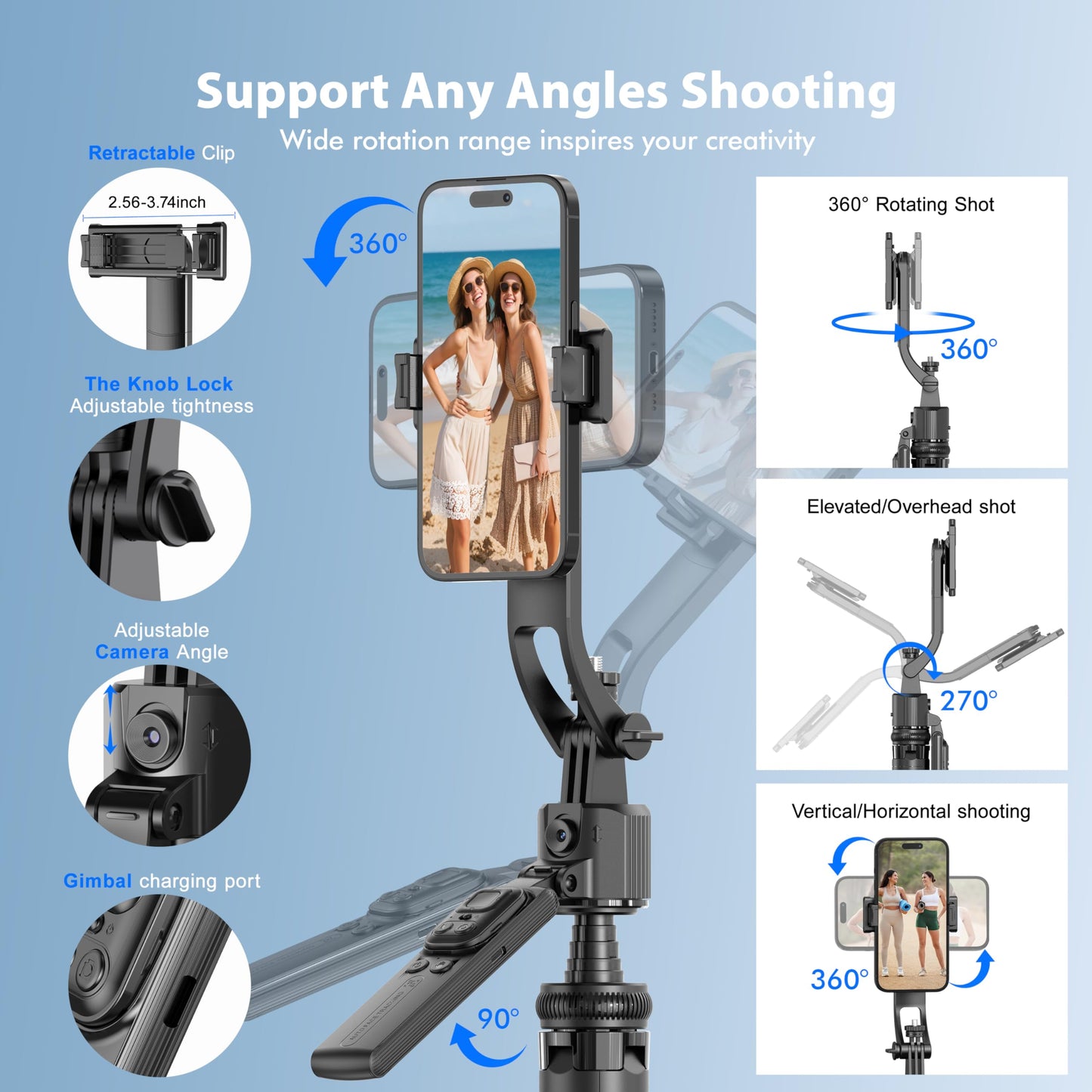 FOURPILLARS 68" Extendable Auto Face Tracking Tripod with Stand, 360° Rotation that Follows Your Movement, Portable Phone Tripod Stand with Remote