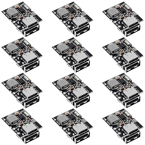 JUZITAO 12PCS USB Type-C 5V 2A Boost Converter Lithium Battery Charging Protection Board Step-Up Power Module LED Display DIY Charger (USB Welded)
