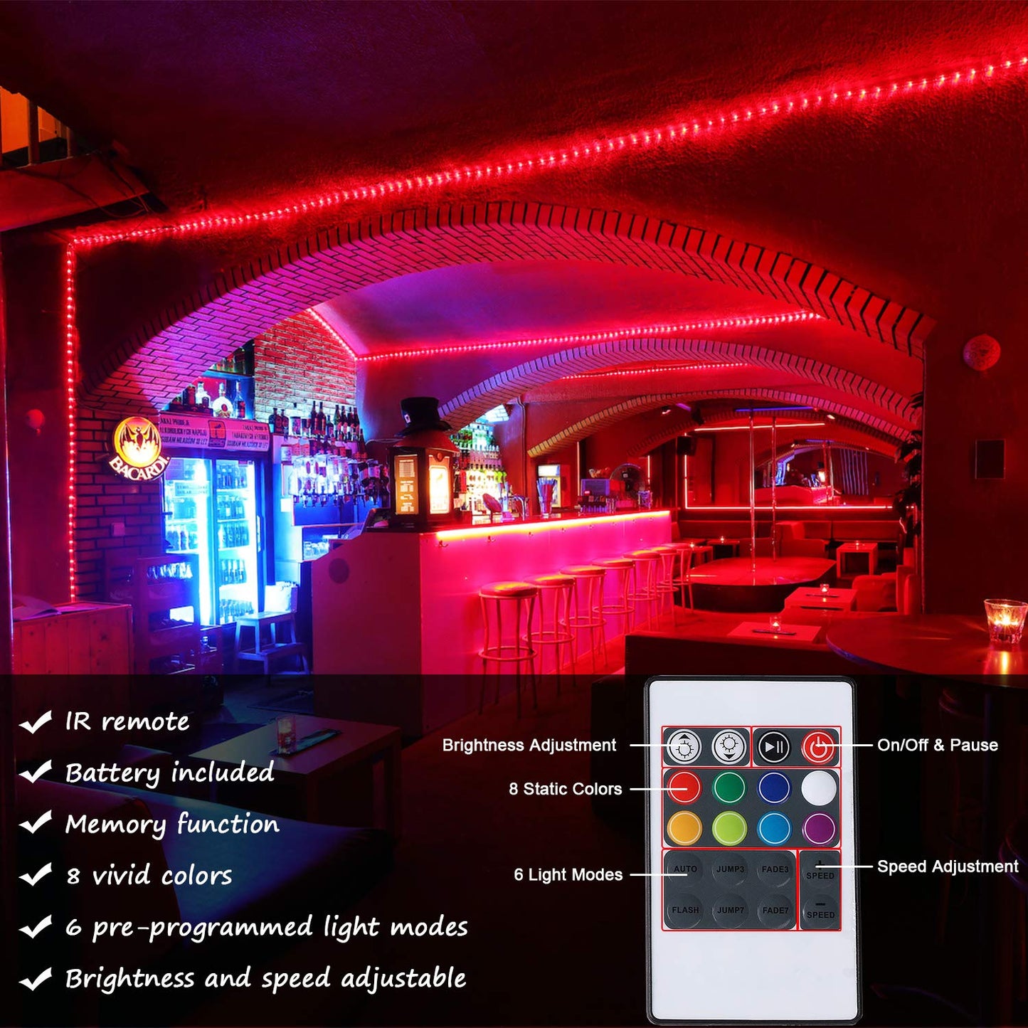 16.4 Feet Flat Flexible LED Rope Lights, Color Changing RGB Strip Light with Remote Control, 8 Colors Multiple Modes, Plug in Novelty Lighting