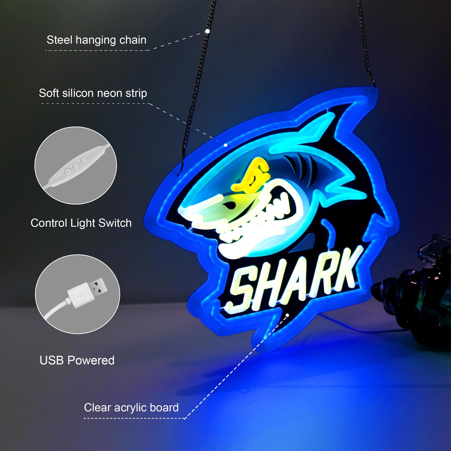 LIUISNEO Shark Neon Sign,Innovative Integral Forming Process,With Dimmable Switch For All Holiday Party and Home Decoration