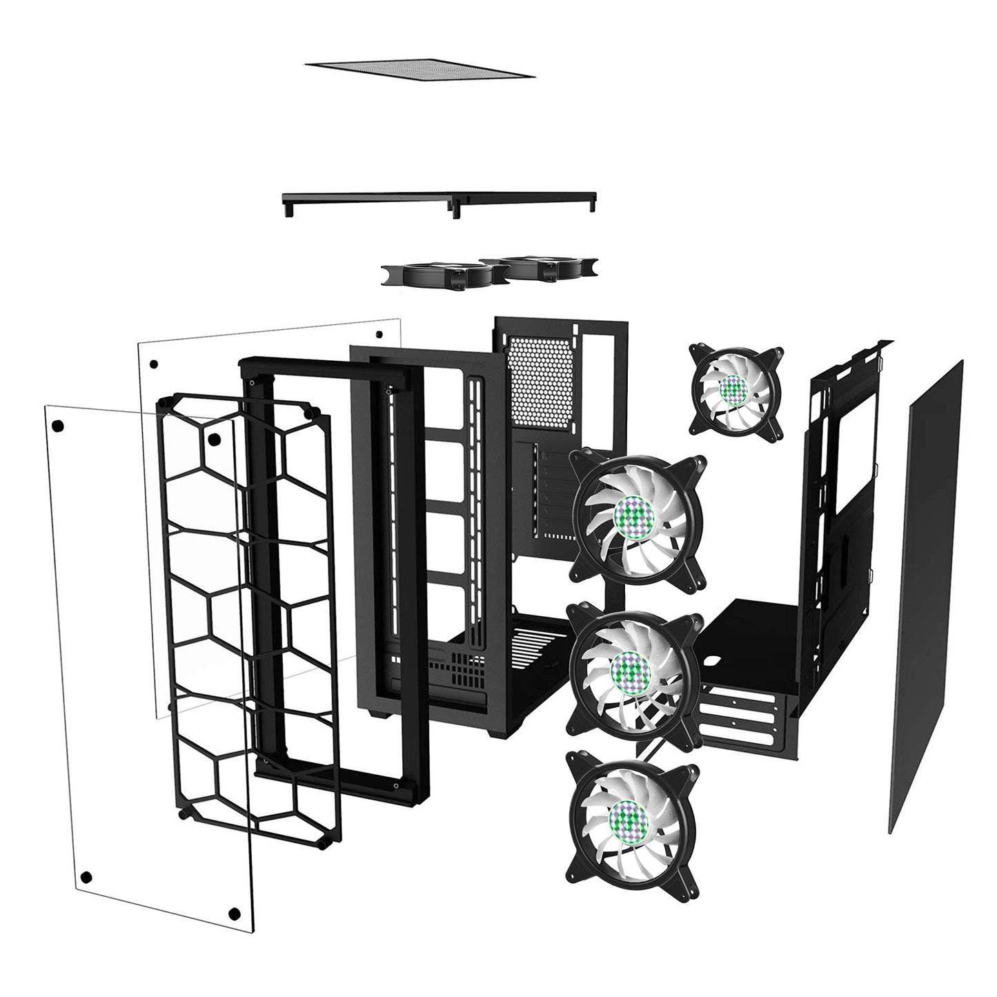 MUSETEX Phantom Black ATX Mid-Tower Case with 6pcs RGB Fans - USB 3.0 Tempered Glass Panel - PC Gaming Case Decent Cable Management/Airflow ?907W6?