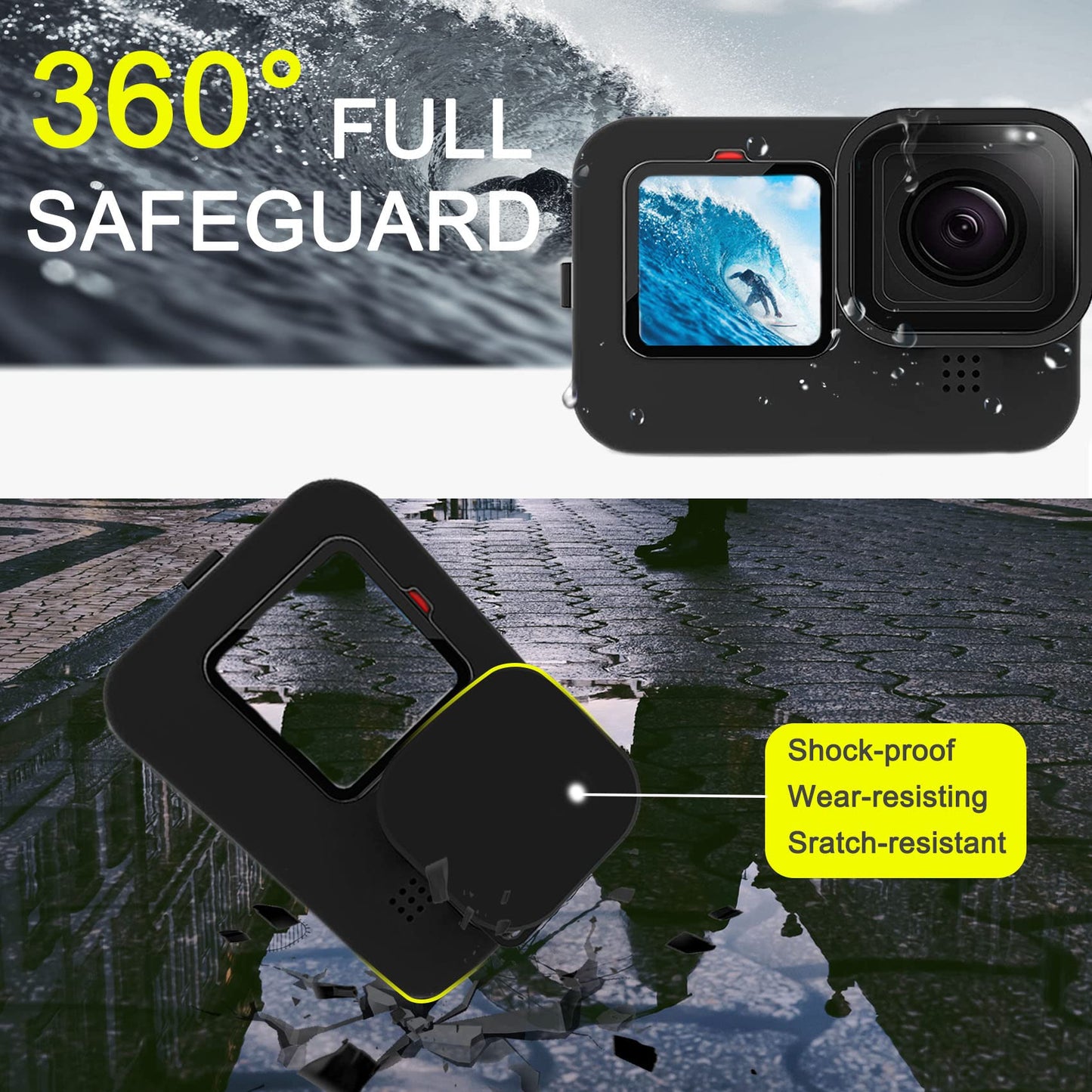 OKFUN Accessories Kit for Go Pro Hero12/Hero11/Hero10/Hero9 Black,Carrying Case+Silicone Case with Rubber Lens Cover+Screen Protector+Battery Side