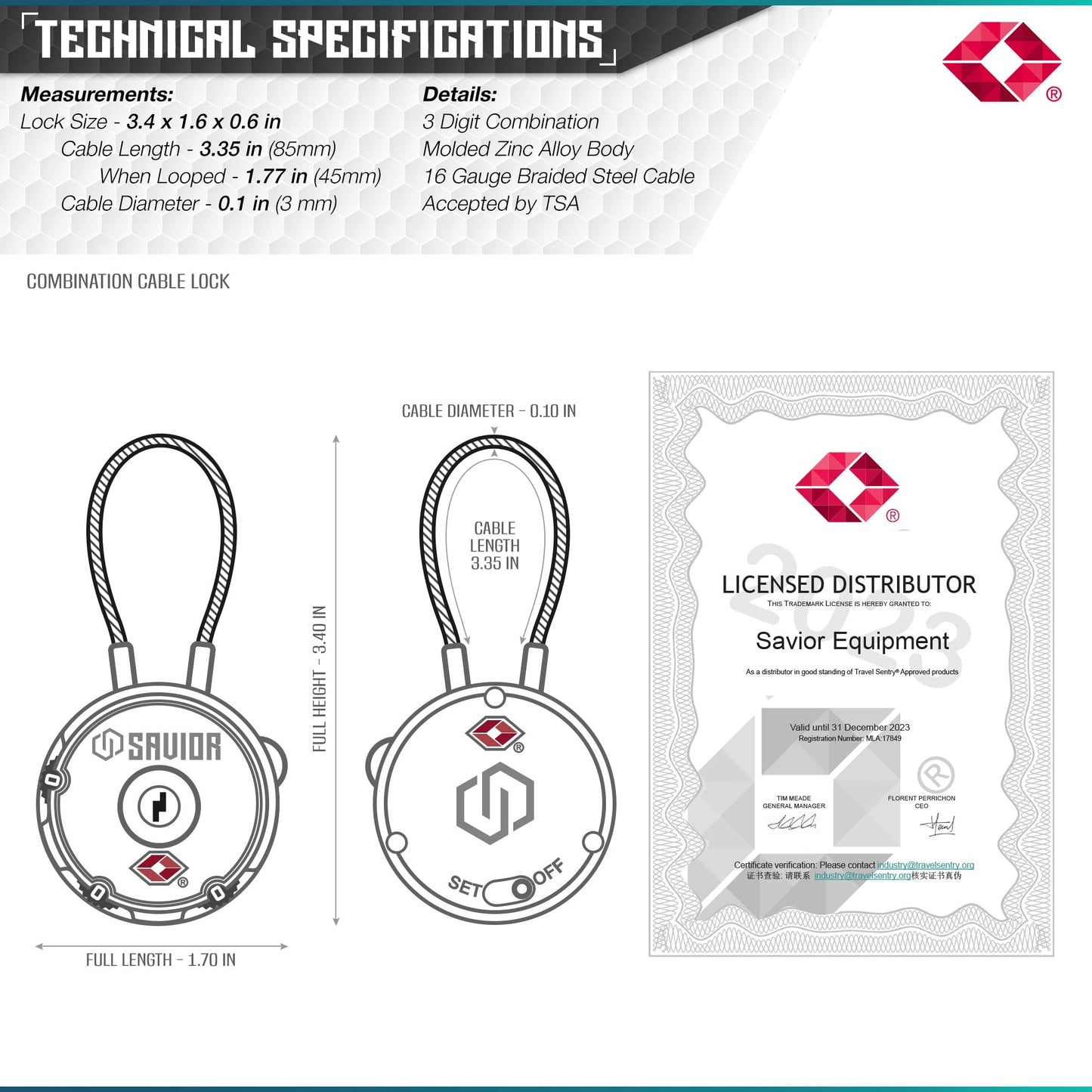 Savior Equipment TSA Approved Cable Locks – 3-Digit Combination Travel Padlocks for Rifle Bags, Gun Cases, Ammo & Storage, 4 Pack Black