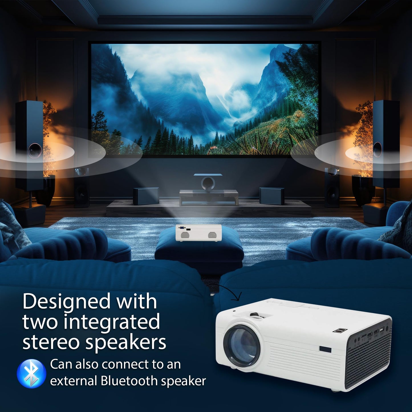 RCA PROJECTOR WITH FREE 100" FOLDABLE SCREEN AND BLUETOOTH | Portable Indoor & Outdoor Projector with 150 Inch Projection | Compatible with HDMI, USB