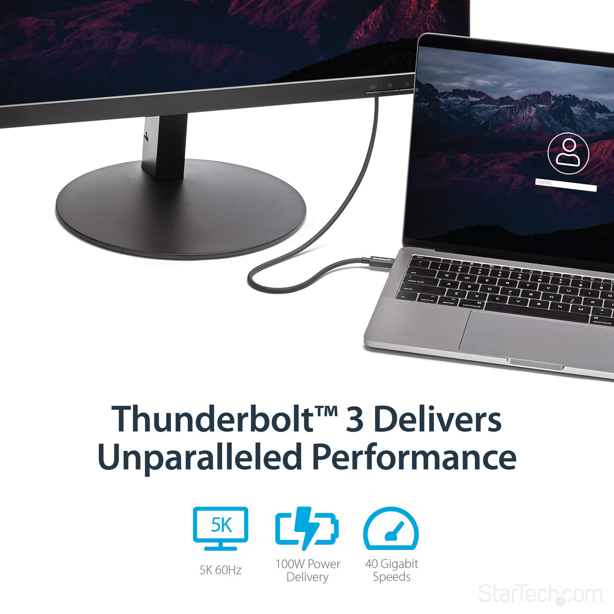 StarTech 1.6ft/50cm Passive Thunderbolt 3 Cable 40Gbps 100W PD 5K Black