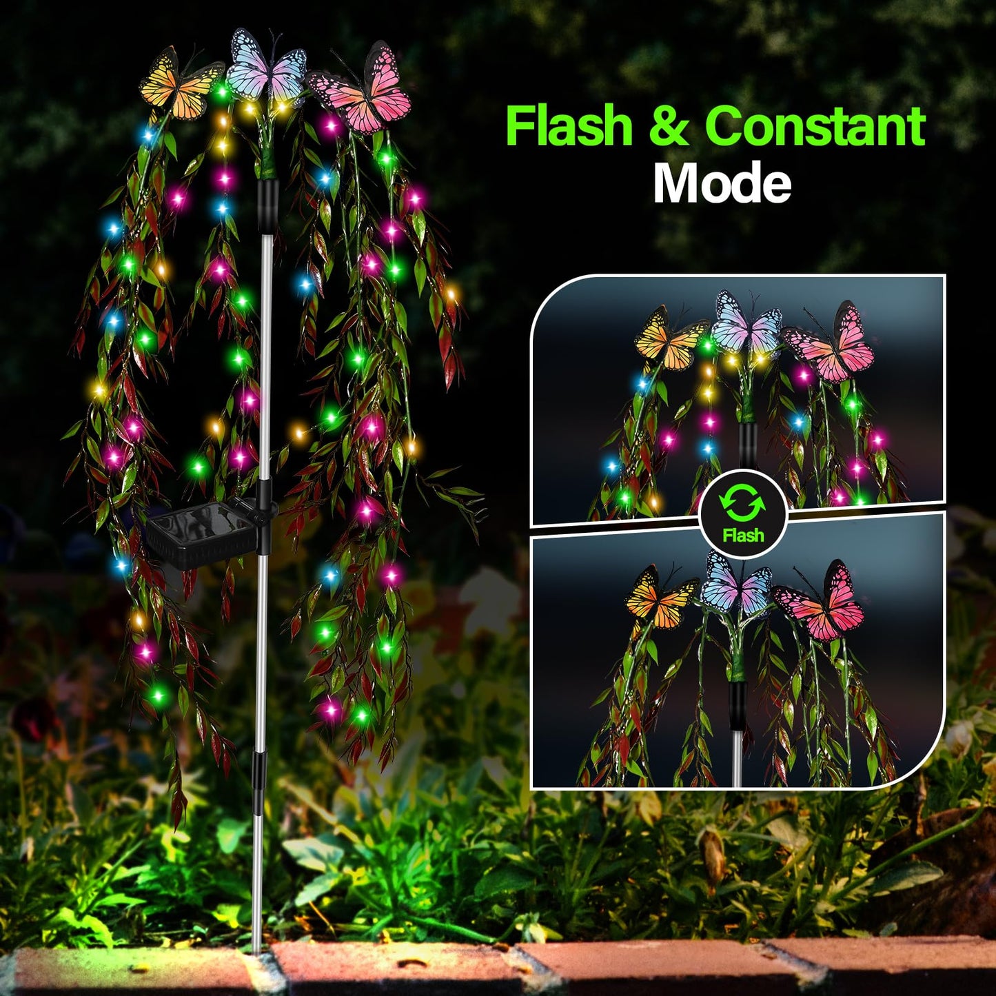 Solar Garden Lights Outdoor Decorative Waterproof, 69LED Swaying Tree Solar Lights for Outside, Butterfly Flower Lights Solar Power Yard Decor