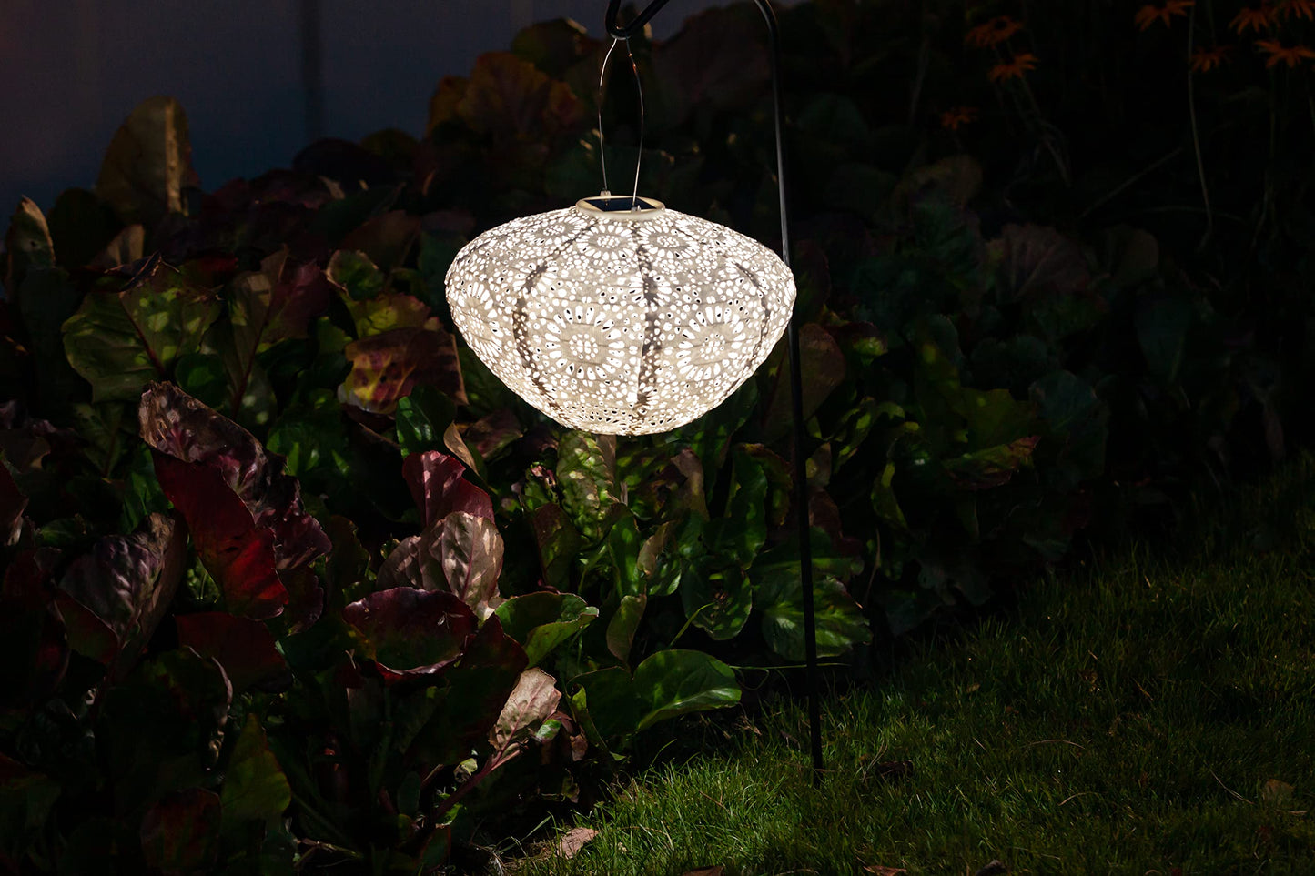 Allsop Soji Stella Crown Chantilly Lace Solar Lantern, 13" LED Outdoor Light, Handmade with Weather-Resistant UV Treated Fabric, Stainless Steel