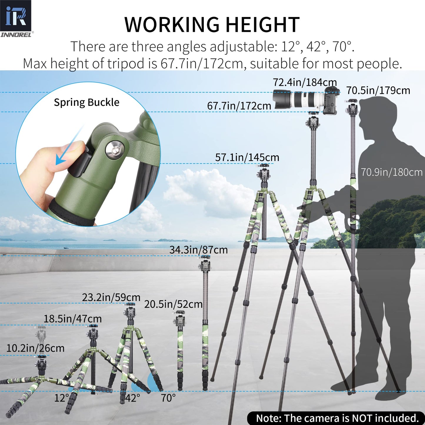 Carbon Fiber Tripod-RT75CG Super Professional Tripod Monopod Heavy Duty Compact Stand Support with 44mm/1.73in Low Gravity Center 360°Panoramic