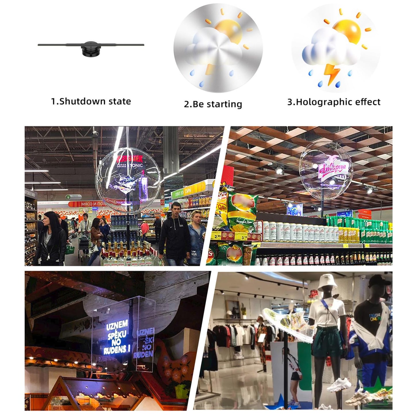 2025 New 3D Hologram Led Fan, 3D Animated Holographic Projector Advertising Display, 16.5in Projection Fan Spinner with Remote and Bluetooth,