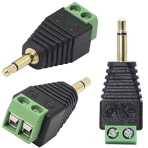 GELRHONR 3.5mm Mono Male to 2 Pin Screw Terminal, 1/8 Inch Stereo TS Audio Plug Screw Block Solderless Balun Connectors for Headphone Headset