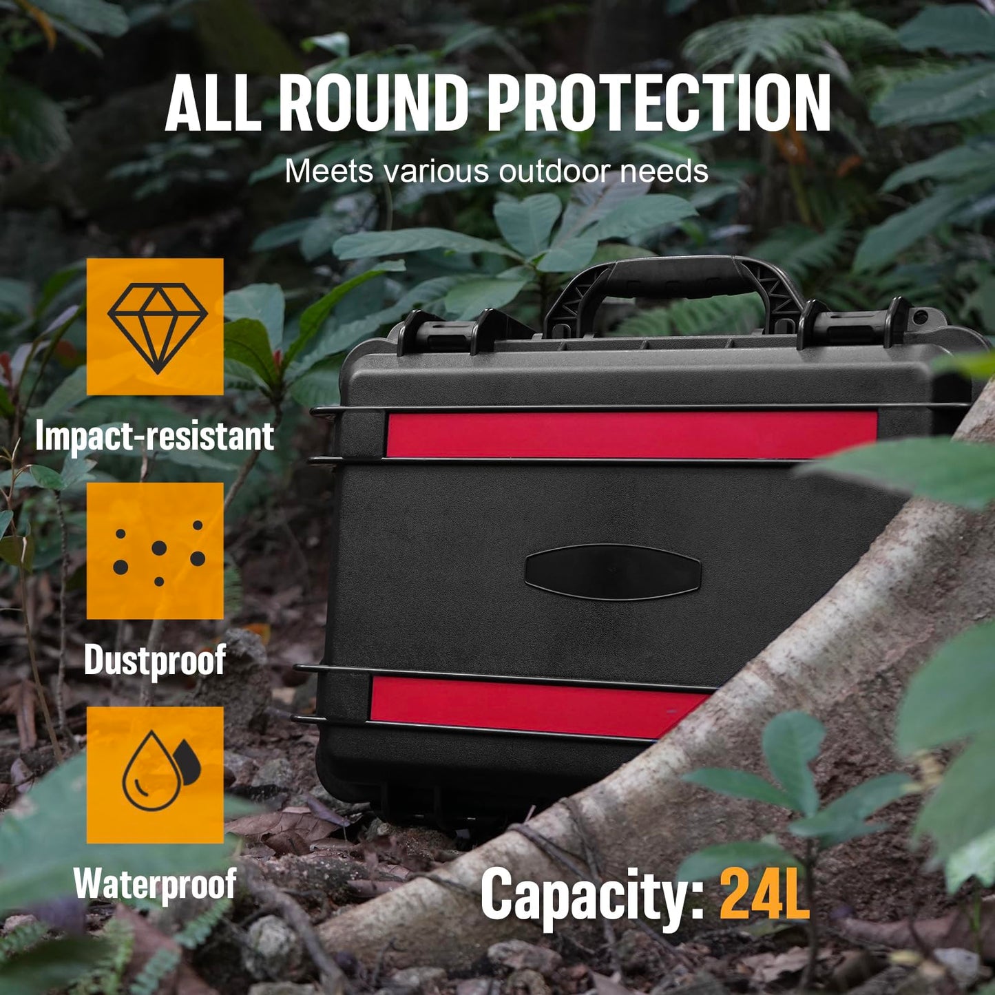 OUIMTOUI Waterproof Hard Case with Padded Dividers and Detachable Tactical Molle Panel Customizable Foam for Cameras, Lenses, Dual DJI Mavic/Air/Mini