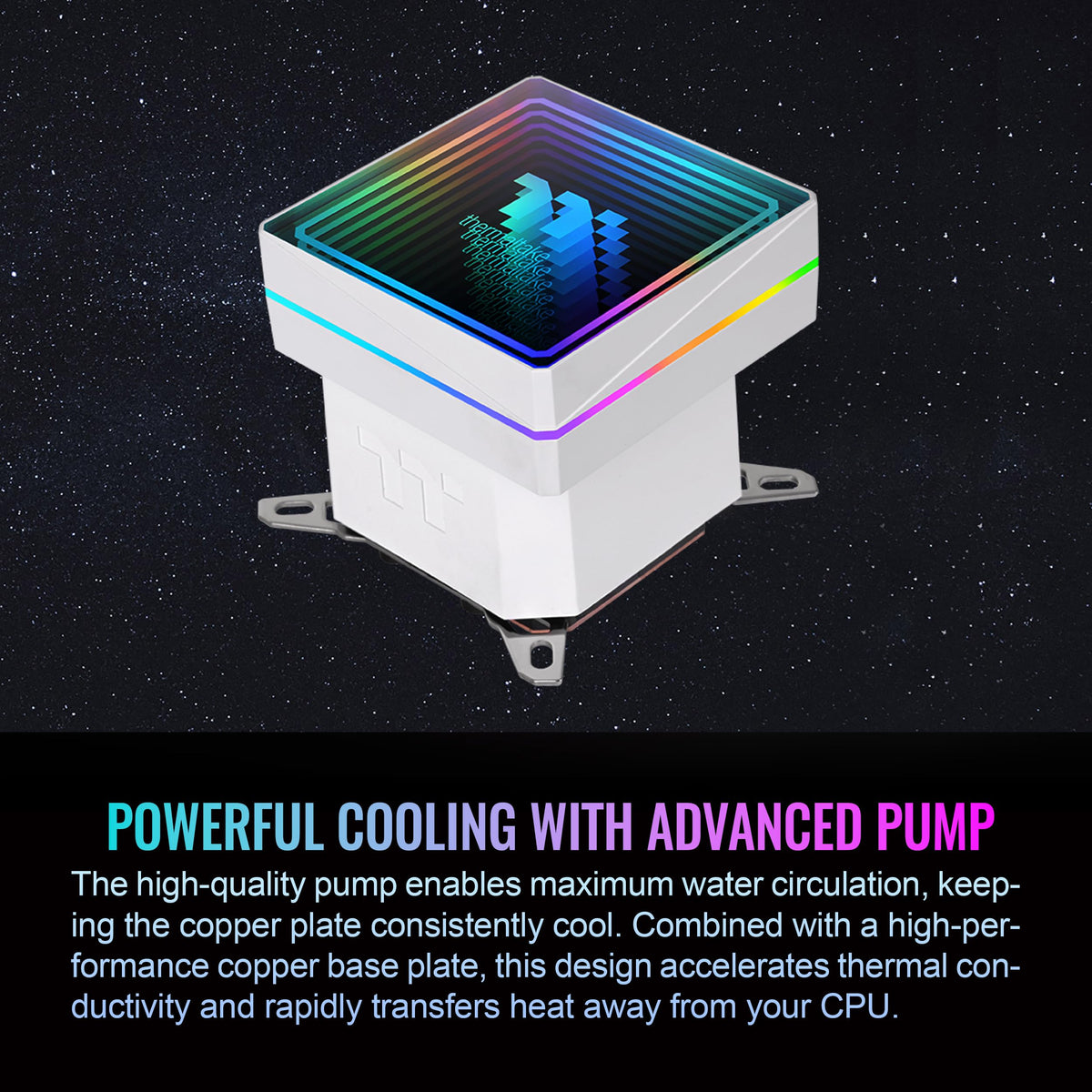 Thermaltake TH240 V3 ARGB CPU Liquid Cooler; Intel/AMD; 1x240mm 500~2500rpm Single Frame ARGB Fan; 240mm Radiator; ARGB Infinity Mirror; Rotatable