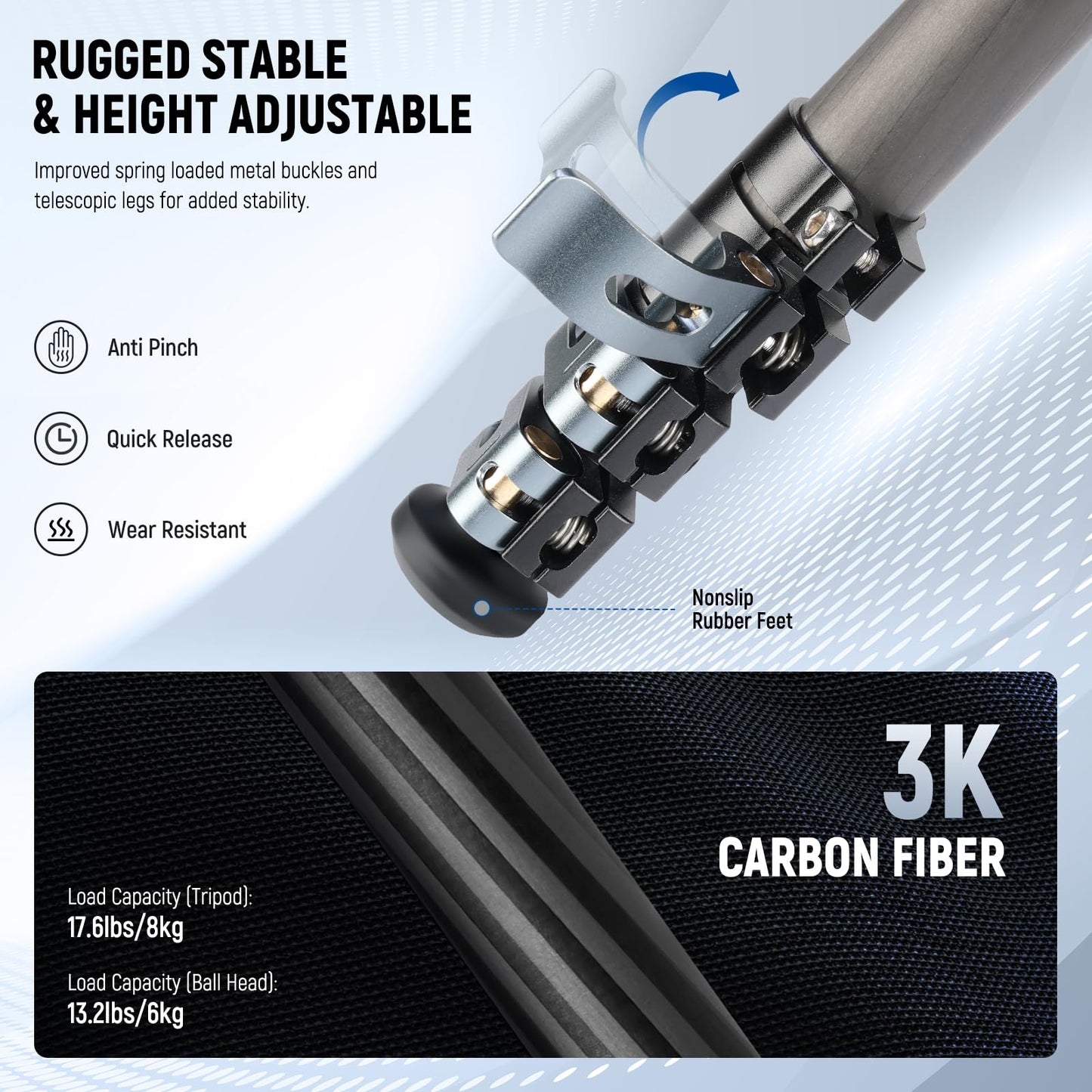 NEEWER 60.4" Travel Tripod Carbon Fiber with Detachable 360° Ball Head, Lightweight Video Camera Stand with Metal Quick Flip Buckle, Arca Type QR