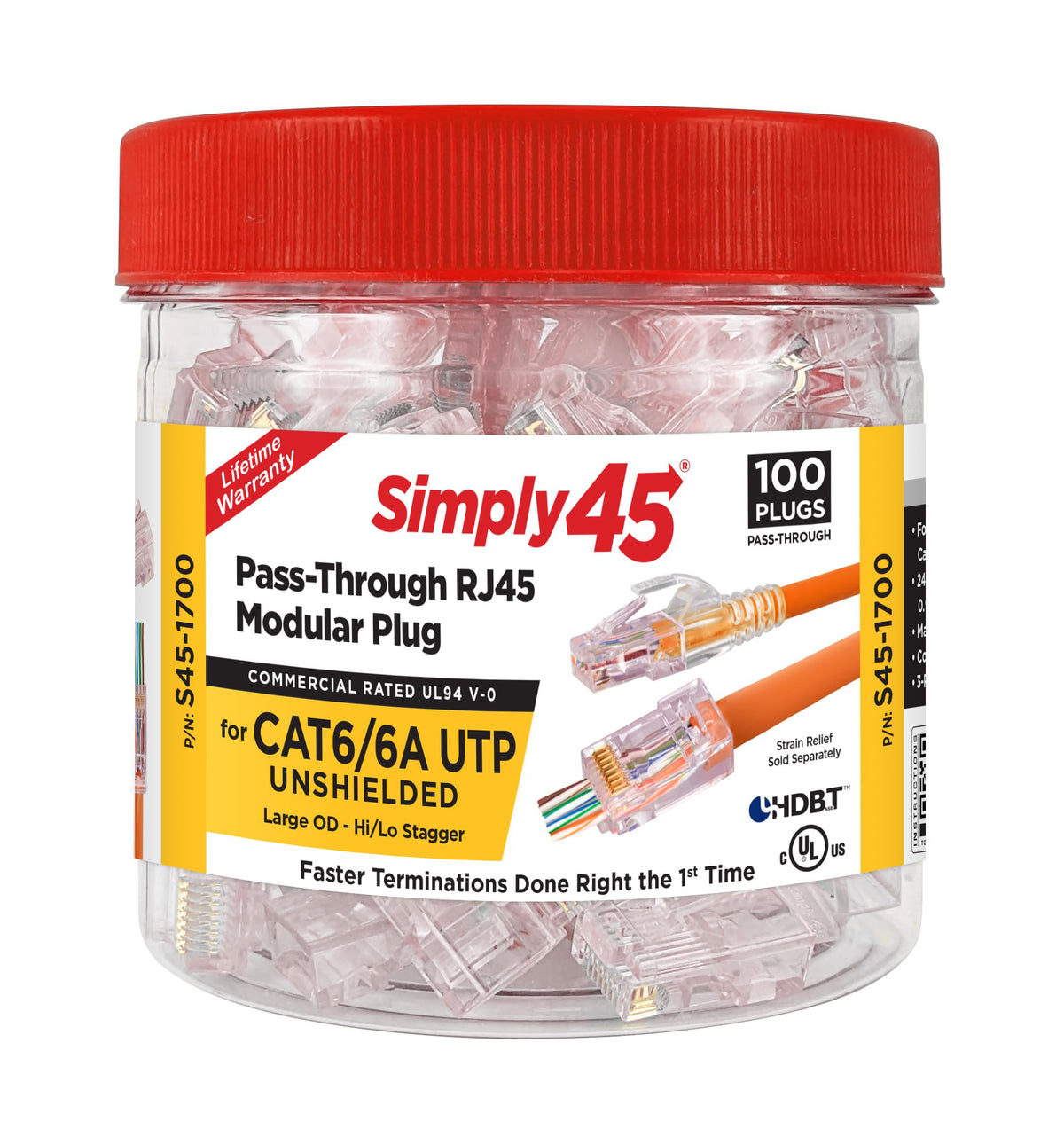 Simply45 Unshielded Pass-Through RJ45 Modular Plug