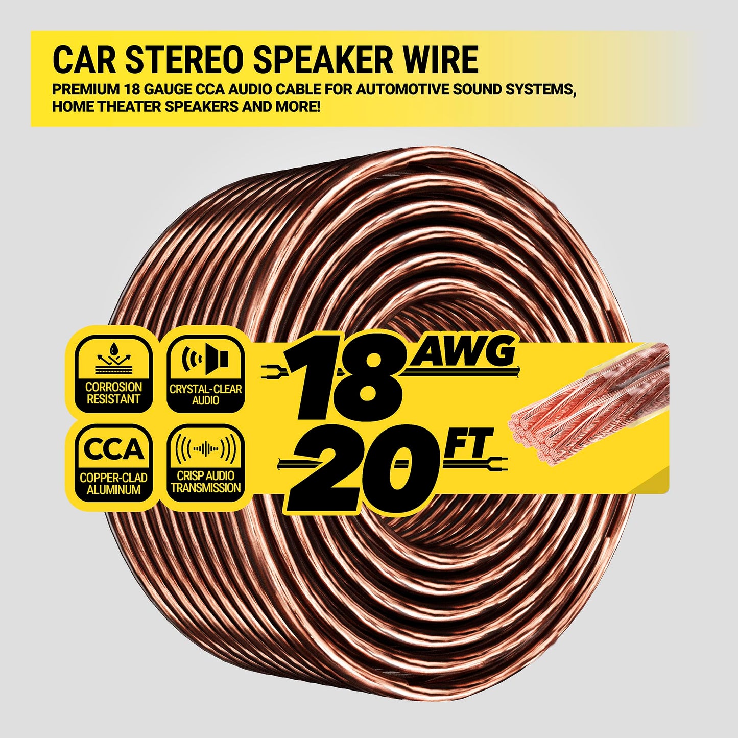 Scosche SW1820MX 18 Gauge CCA Car Stereo Speaker Wire, 18 AWG Audio Cable for Automotive Sound System, Home Theater Speakers - Copper Clad Aluminum 20