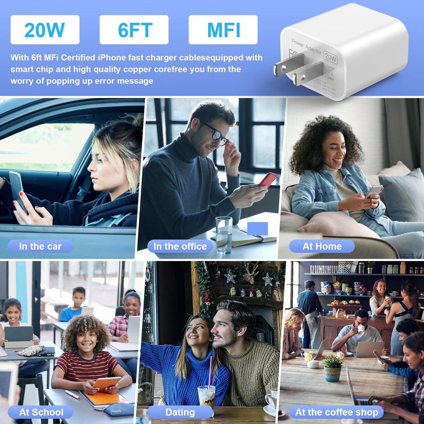 iPhone Charger Fast Charging,?Apple MFi Certified? 20W Type C Fast Charger Block with 6FT USB C to Lightning Cable for iPhone 14/13/13 Pro/12/12…