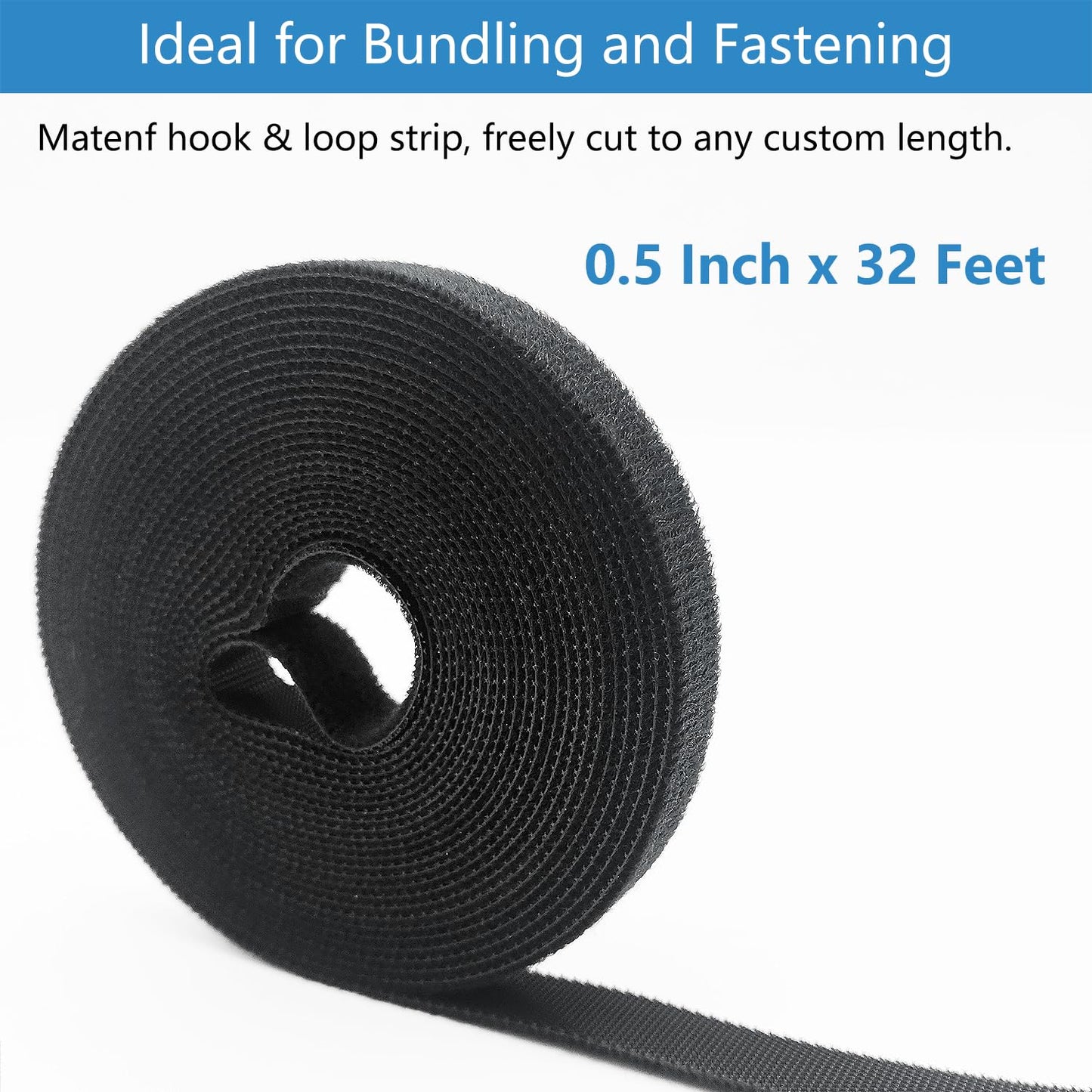 Double-Sided Hook and Loop Straps, Self-Gripping, 1/2 Inch, Cut to Length, Heavy Duty, Quick Wrap Cable Straps, Hook and Loop Roll for Bundling