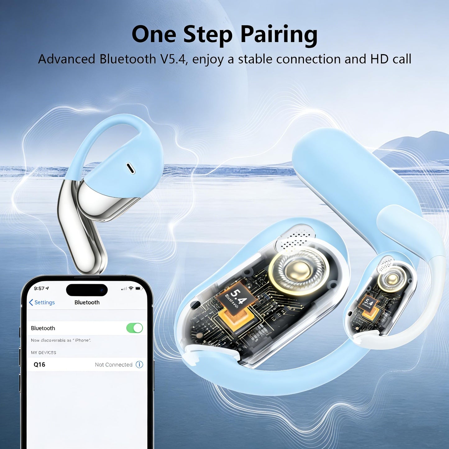 Aurotlu 2026 Open Ear Wireless Earbuds Headphones, Bluetooth Built-in Mic,Waterproof, LED Display Charging Case,on Ear Hooks Clip Ear