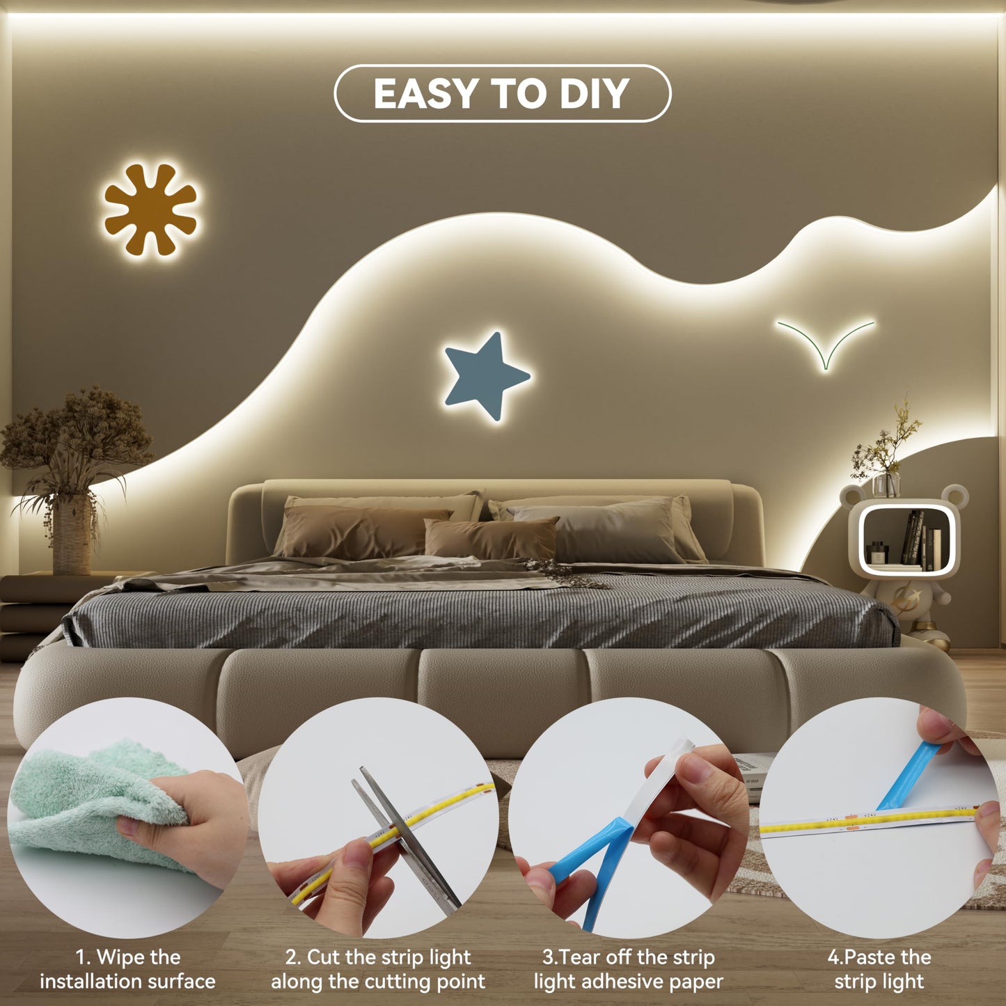 MIWISE COB LED Strip 20ft/6.1m,CRI 90+ Natural White 4000K High Lumen Super Bright Flexible DC24V LED Tape Light,for Cabinet Home Office DIY Lighting