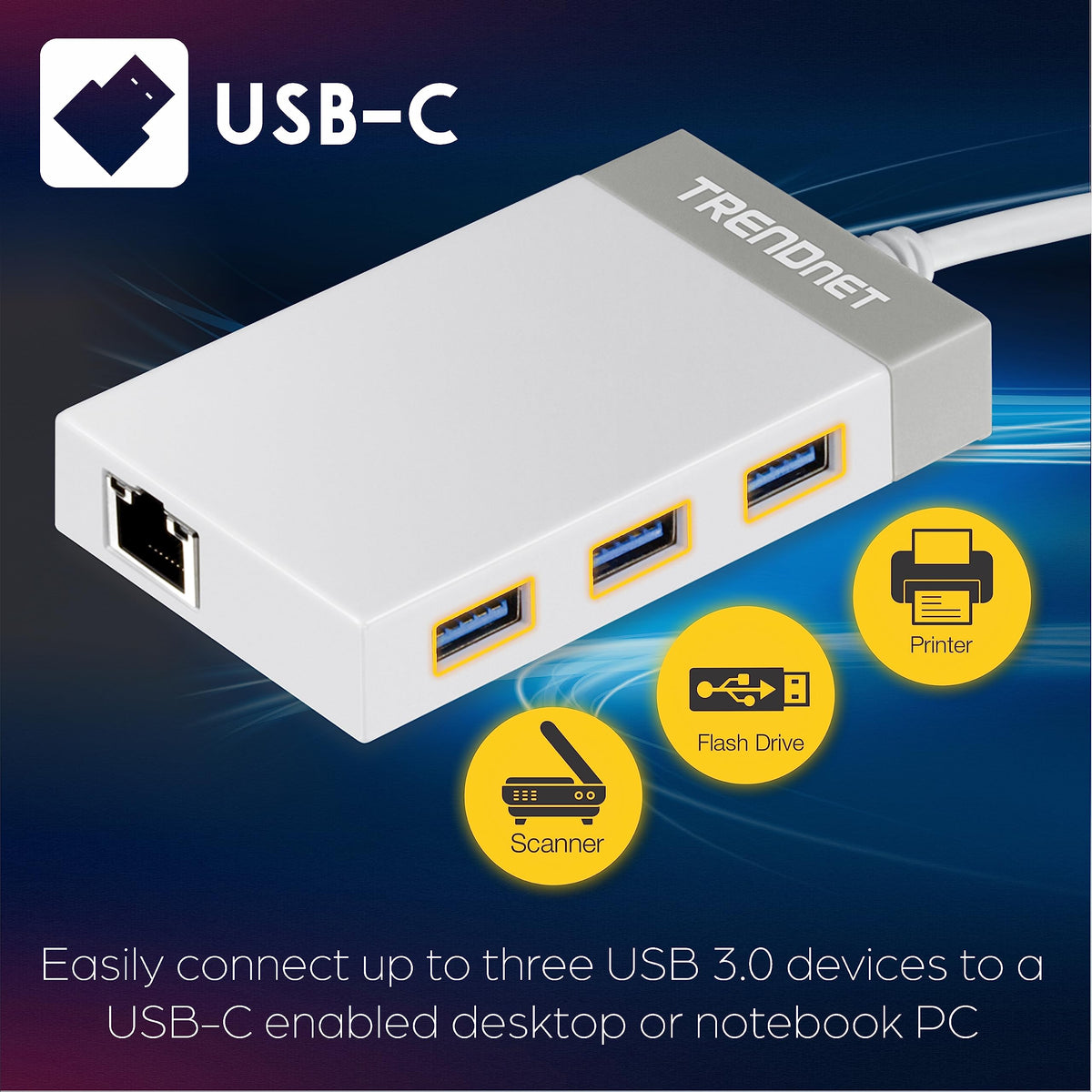 TRENDnet USB C to Ethernet Gigabit Adapter, TUC-ETGH3