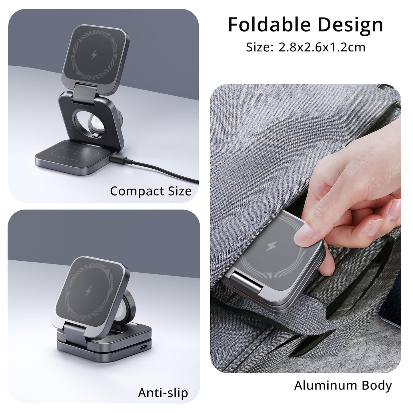 3-in-1 Wireless Charger Stand, LULULOOK 15W Magnetic Charger Wireless Fast Charging Station for iPhone 16/15/14 Series, Aluminum 5W Charger for Apple