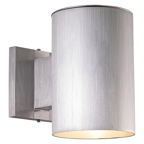 VAXCEL Chiasso Modern Outdoor Porch Light, 5" W x 7.25" H Silver Cylinder Wall Sconce, Waterproof Dark Sky Wall Light for Porch, Patio, Deck, or Front