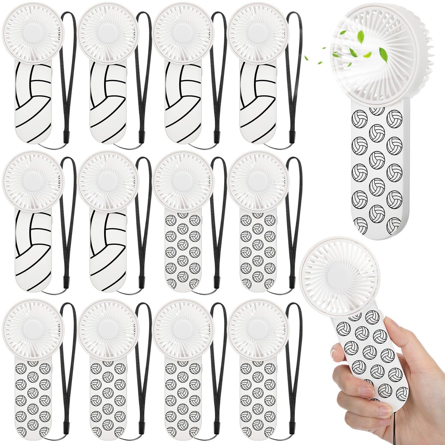 WILLBOND 12 Pcs Tennis Mini Handheld Fan Bulk with Lanyard