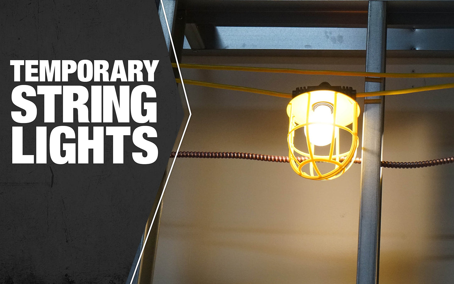 Southwire 7145SW Temporary String Light; 14/2 SJTW; 15-Amp Standard; Plastic Guard; Without Plug & Connector; 100-Foot;yellow