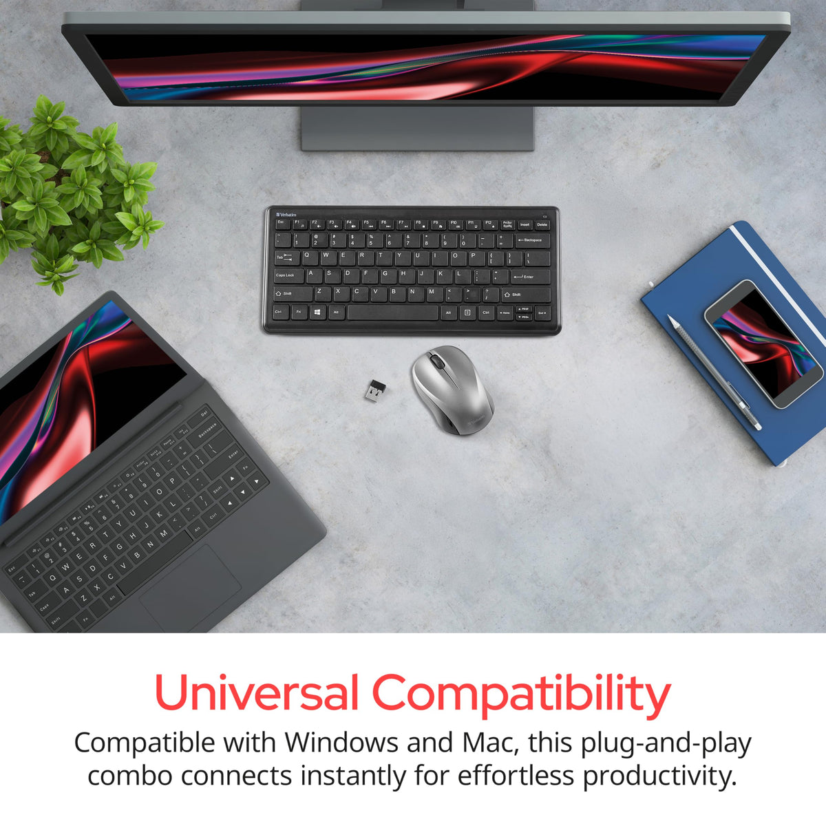 Verbatim Silent Wireless Compact Keyboard and Mouse Combo, for Laptop/Personal Computer