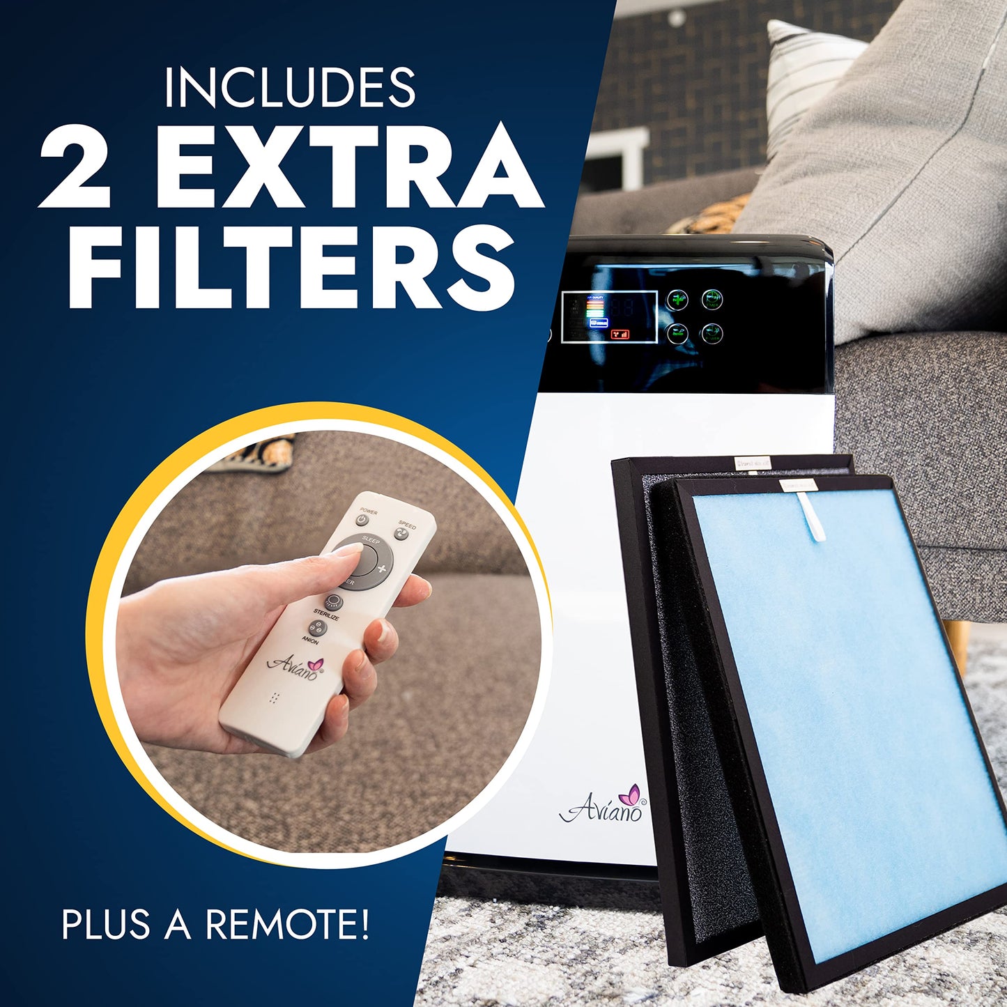 Aviano AV890 7-in-1 Smart Home Air Purifier w/True HEPA Filter for Large Room (350sqft) | Great for Smokers, Pets, Allergies | Filters Pet Hair, Dust