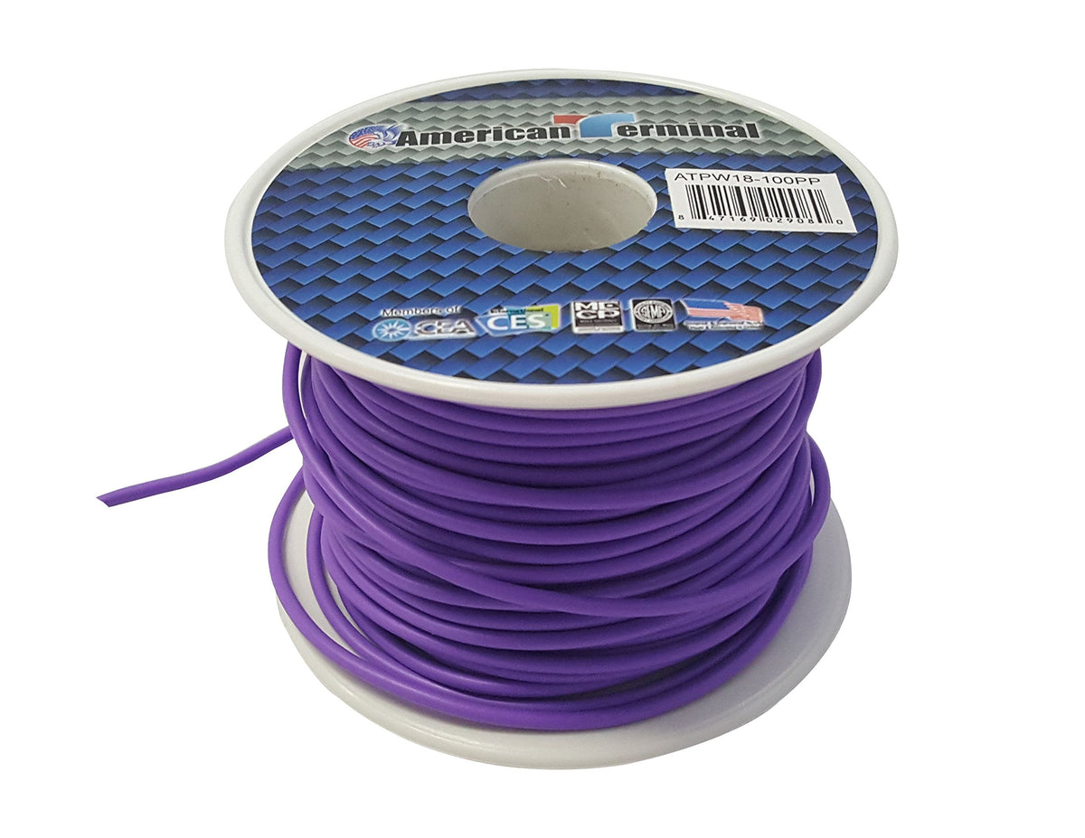 American Terminal ATPW18-100PP 18 Gauge Primary Wire, Purple