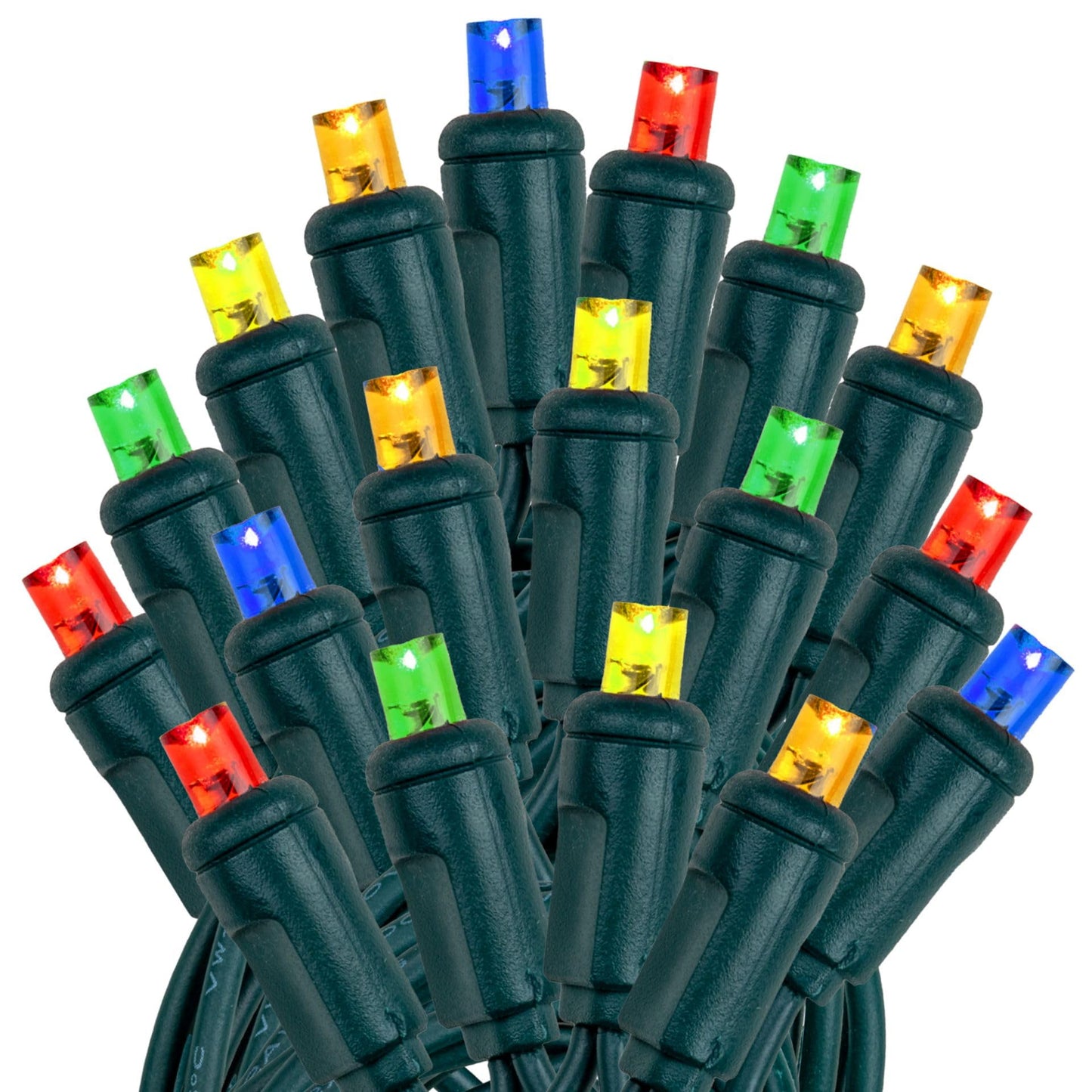 Novelty Lights 50ft 100 LED Multicolor Christmas Lights Outdoor/Indoor, 6" Spacing, Green Wire String Lights for Festive Xmas Lighting, IP55, UL